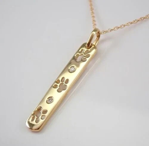 0.10 Ct Round Lab Created Diamond PAW Print Charm Dog Tag 14k Yellow Gold Plated