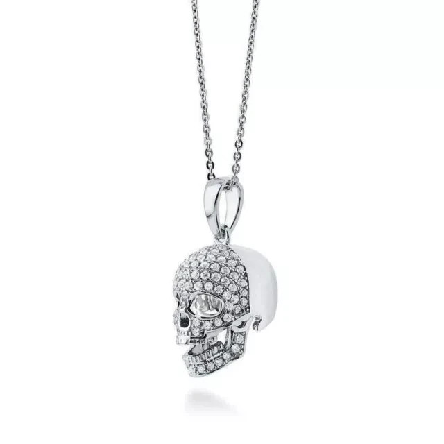 2Ct Round Cut Lab Created Diamond Skull Pendant 14K White Gold Plated Silver