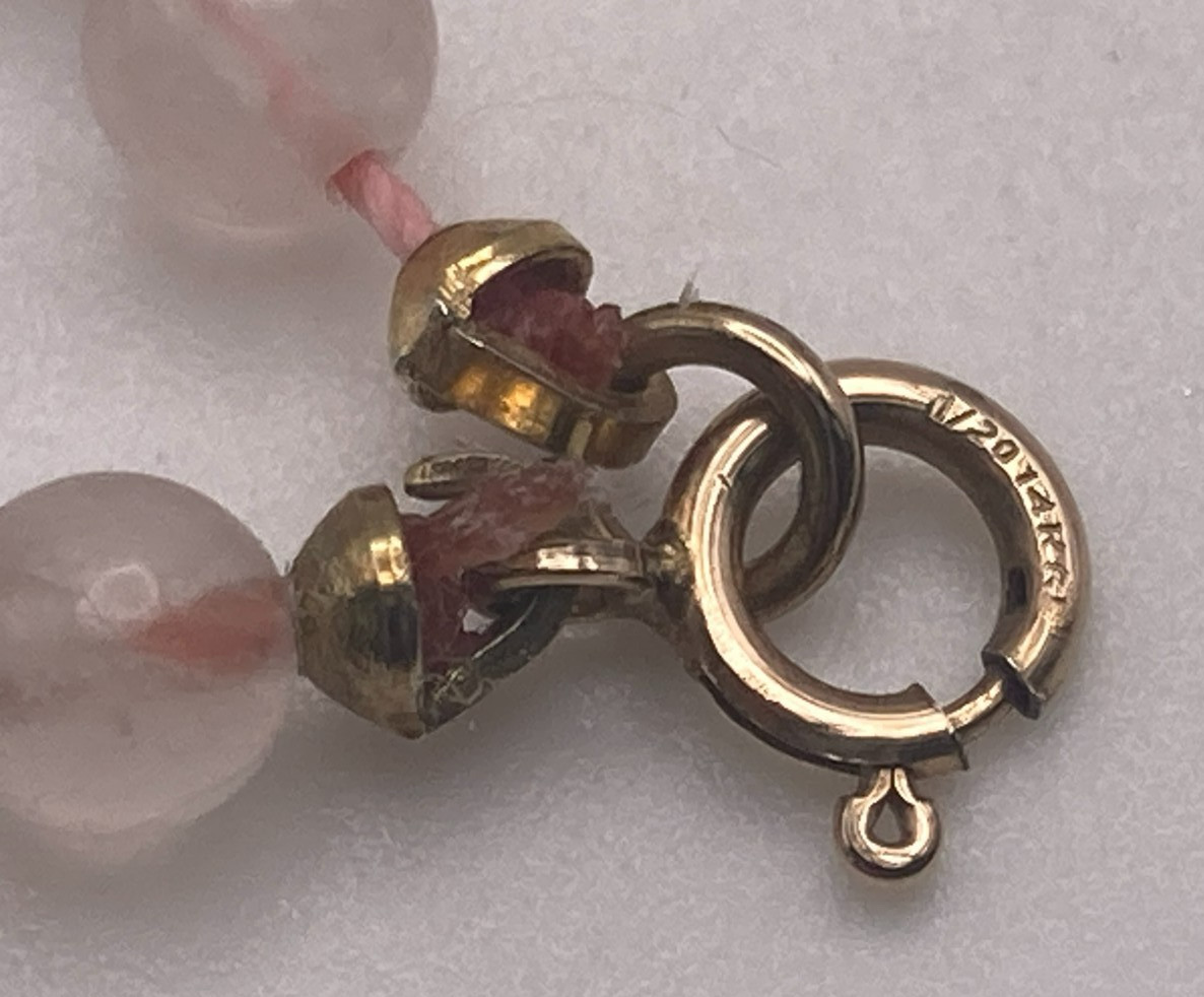 14k Gold Filled Genuine Garnet and Rose Quartz 18 Inch Single Strand Necklace