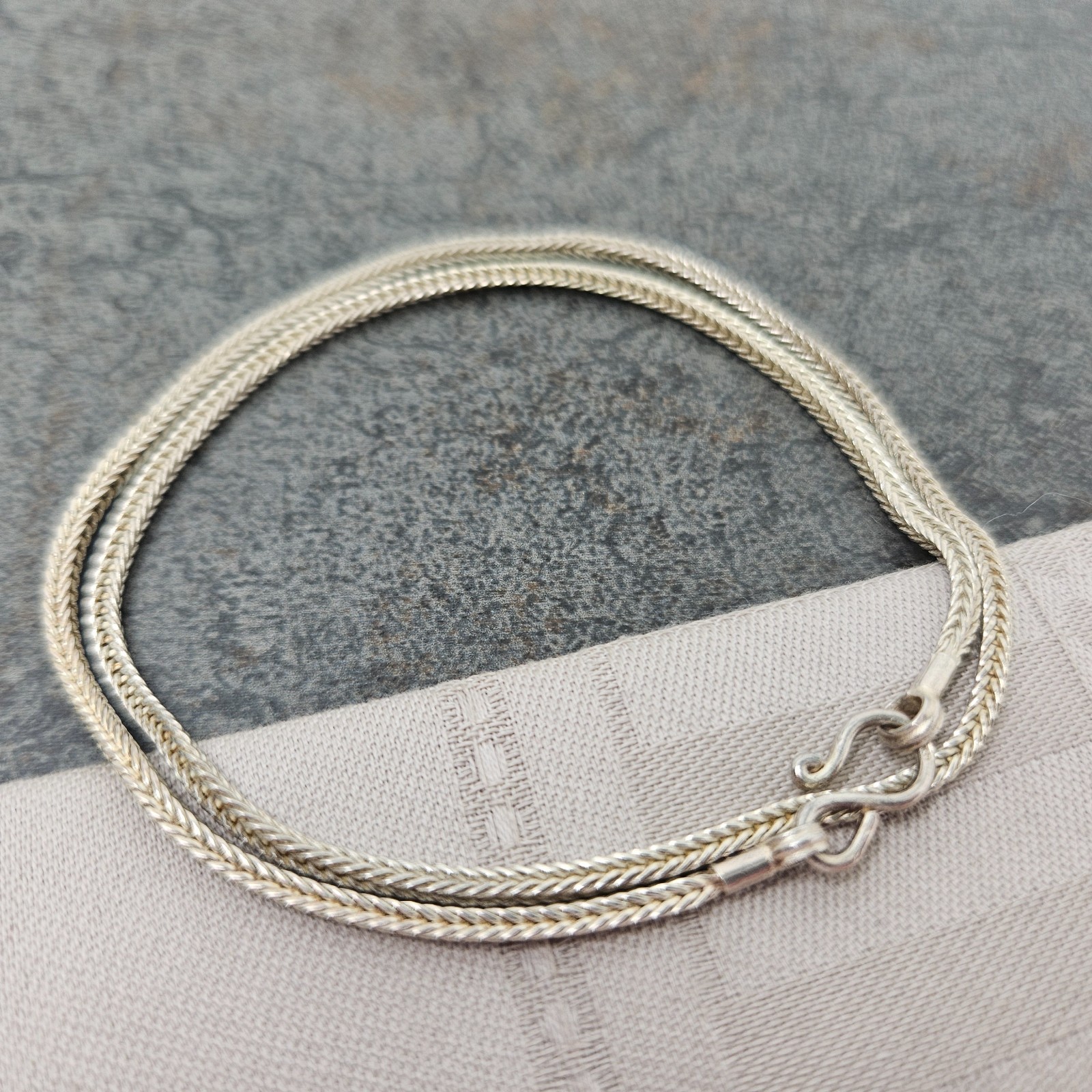 Vintage Sterling Silver 925 Foxtail Necklace 16″ Chain S-Hook Clasp Minimalist