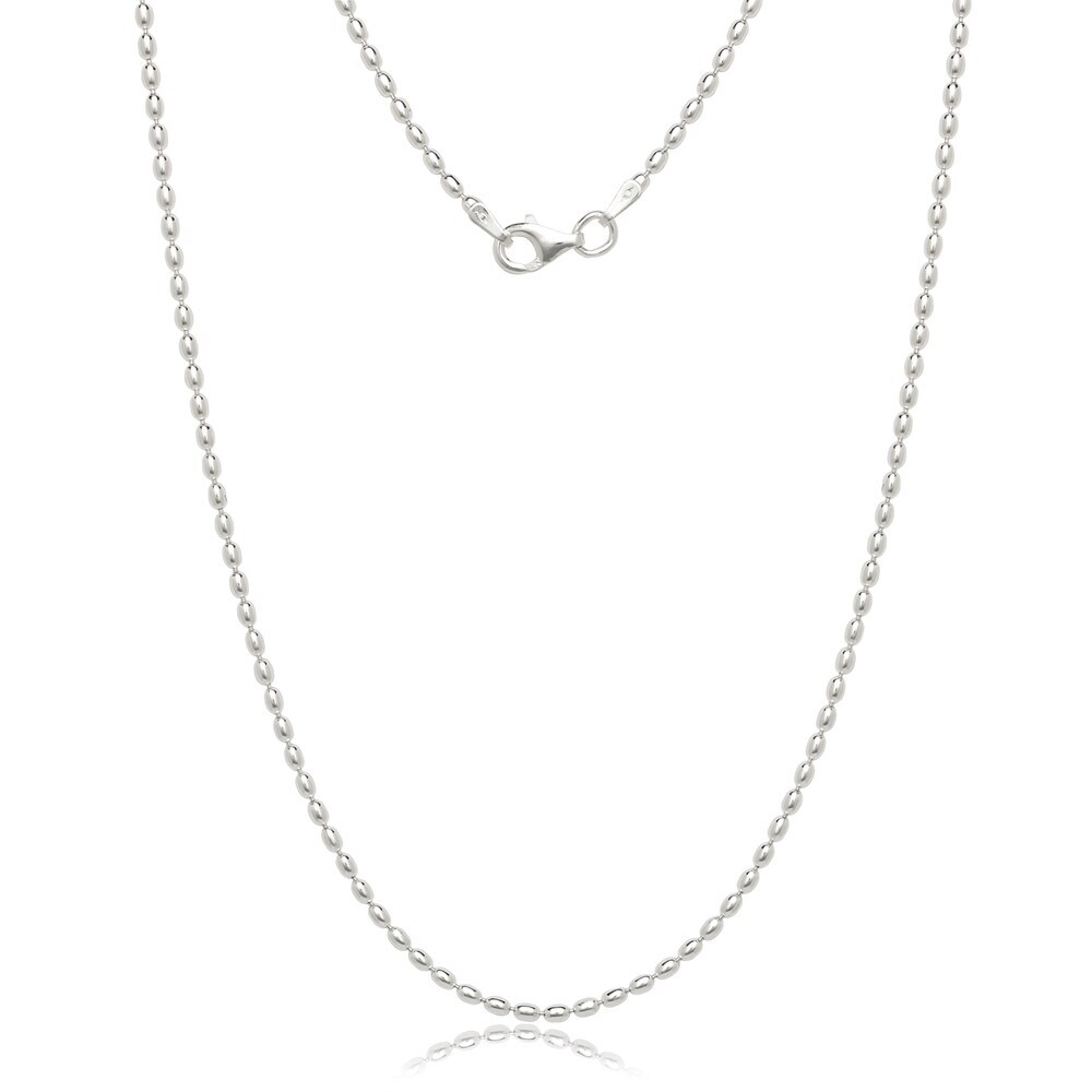 Men & Women 925 Sterling Silver 2MM Oval Bead Chain Necklace Sizes 16″-36″ Italy