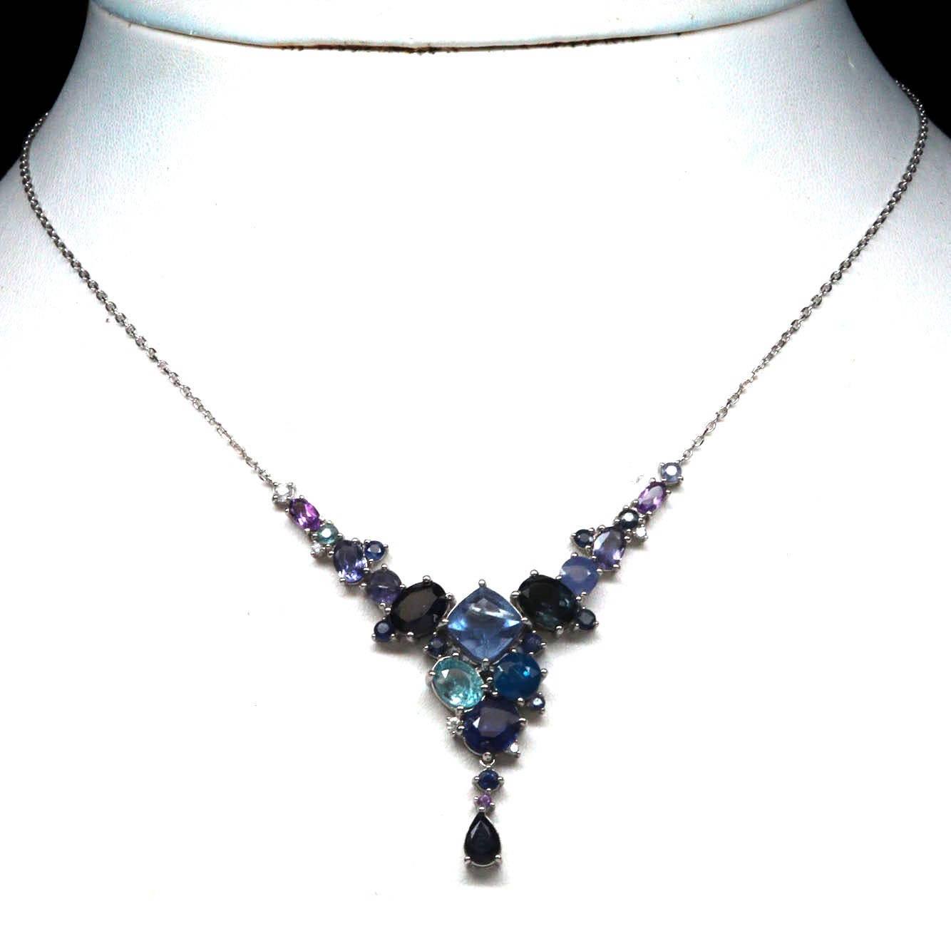 925 Silver Color Change Fluorite Topaz Sapphire Apatite Amethyst Necklace 18in