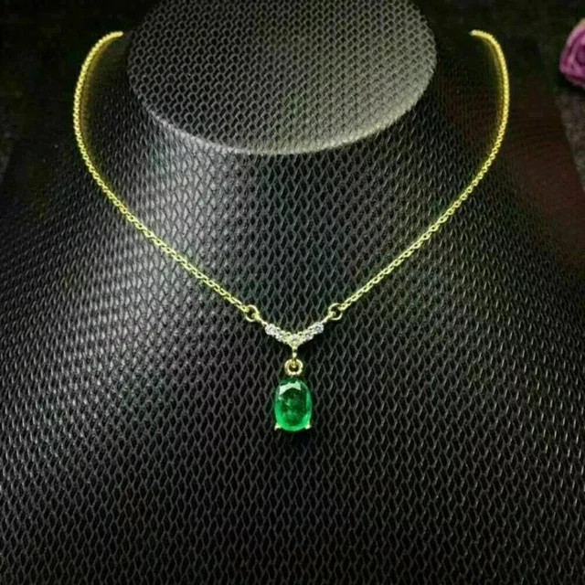 3CT Oval Cut Green Emerald Pendant Stunning Necklace 14K Yellow Gold Over
