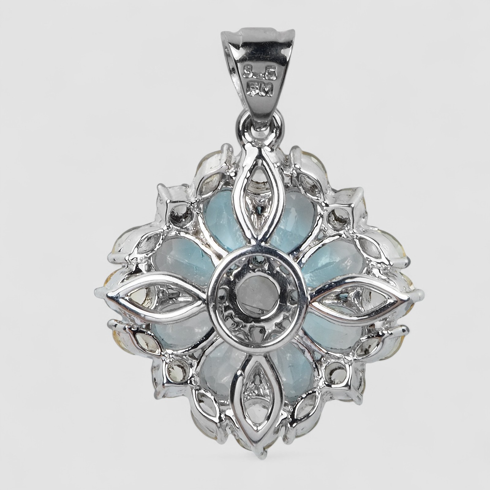 Floral Design Handmade Jewelry Sea Blue Aquamarine Pendants 925 Sterling Silver