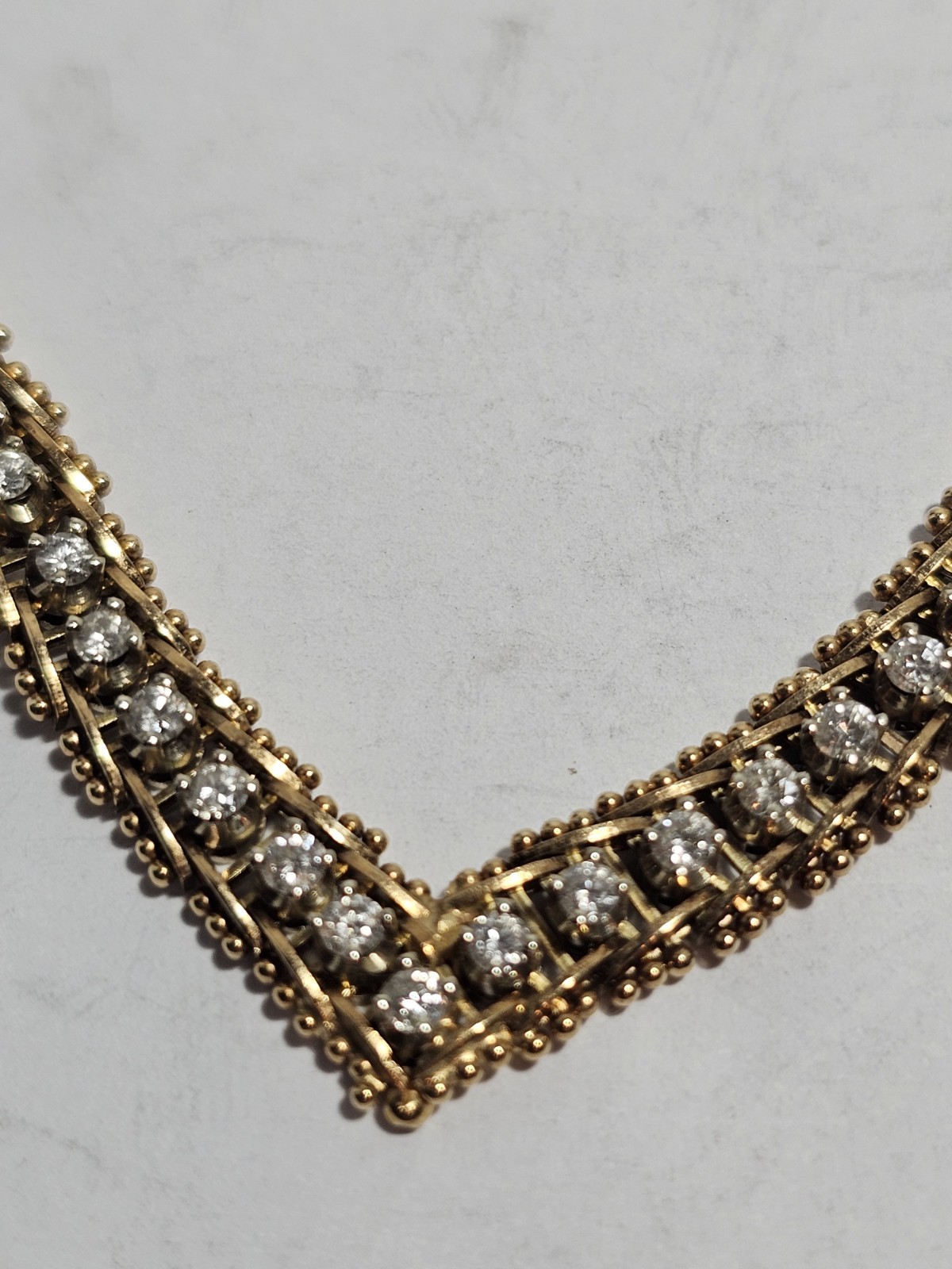VINTACE 14KT Y/G 14KT DIAMOND V NECKLACE W 17 3PT DIAMONDS 16″ – 24 GRAMS