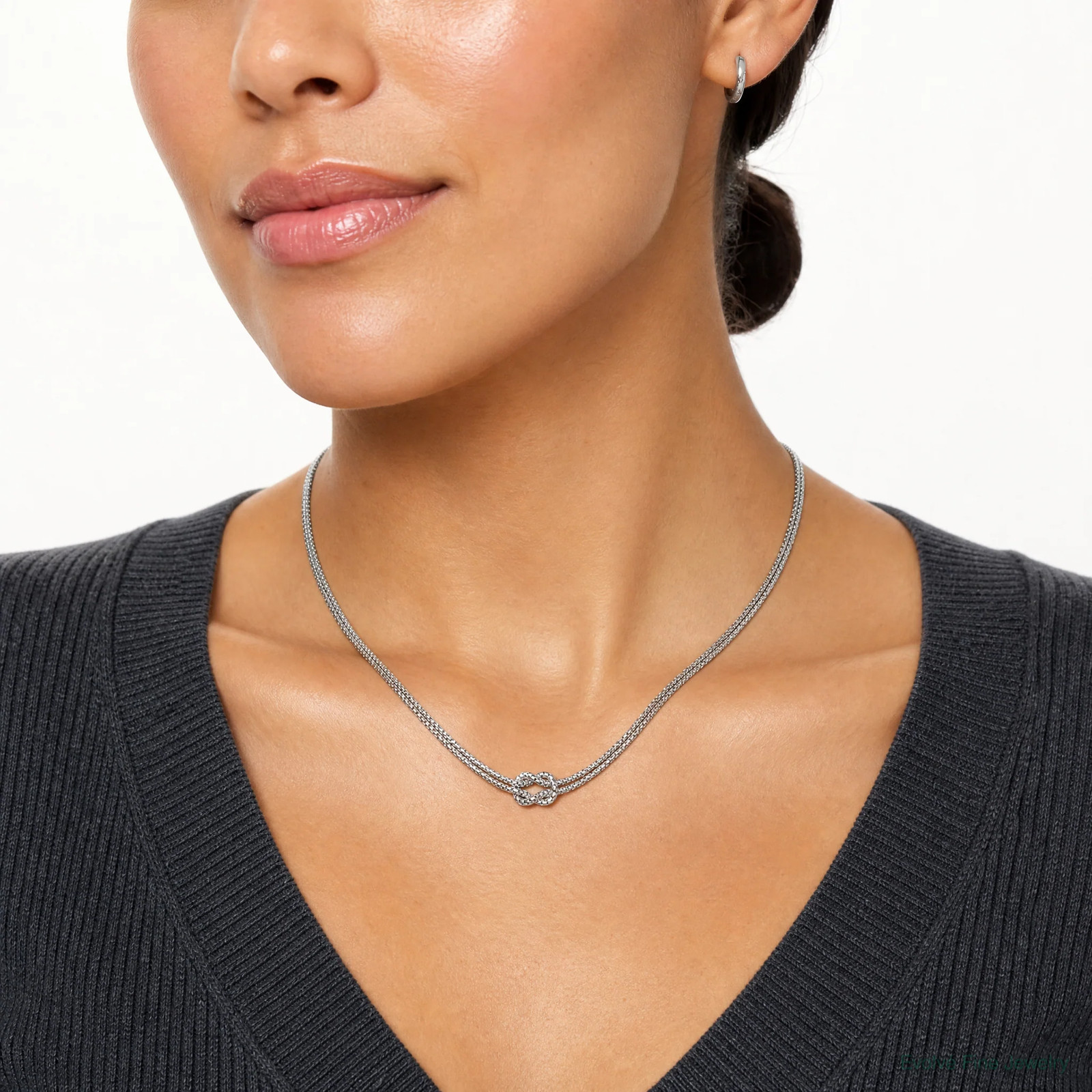 Sterling Silver RH-Plat Pol. 2-Strand Knot With 2in Ext. Necklace