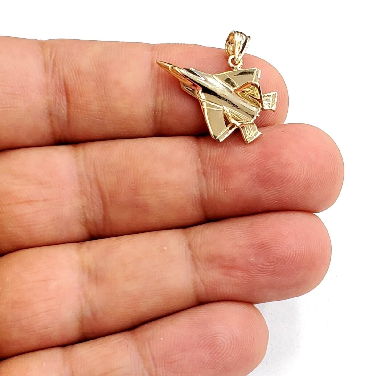 14k yellow Gold solid 3D F22 Raptor jet pendant charm gift fine jewelry 2.6g