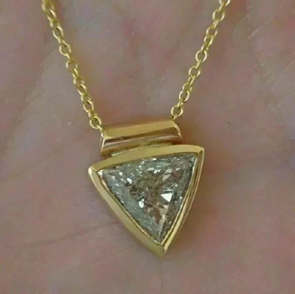 1.50Ct Trillion Cut Diamond lab created Solitaire Pendant Solid Yellow Gold FN