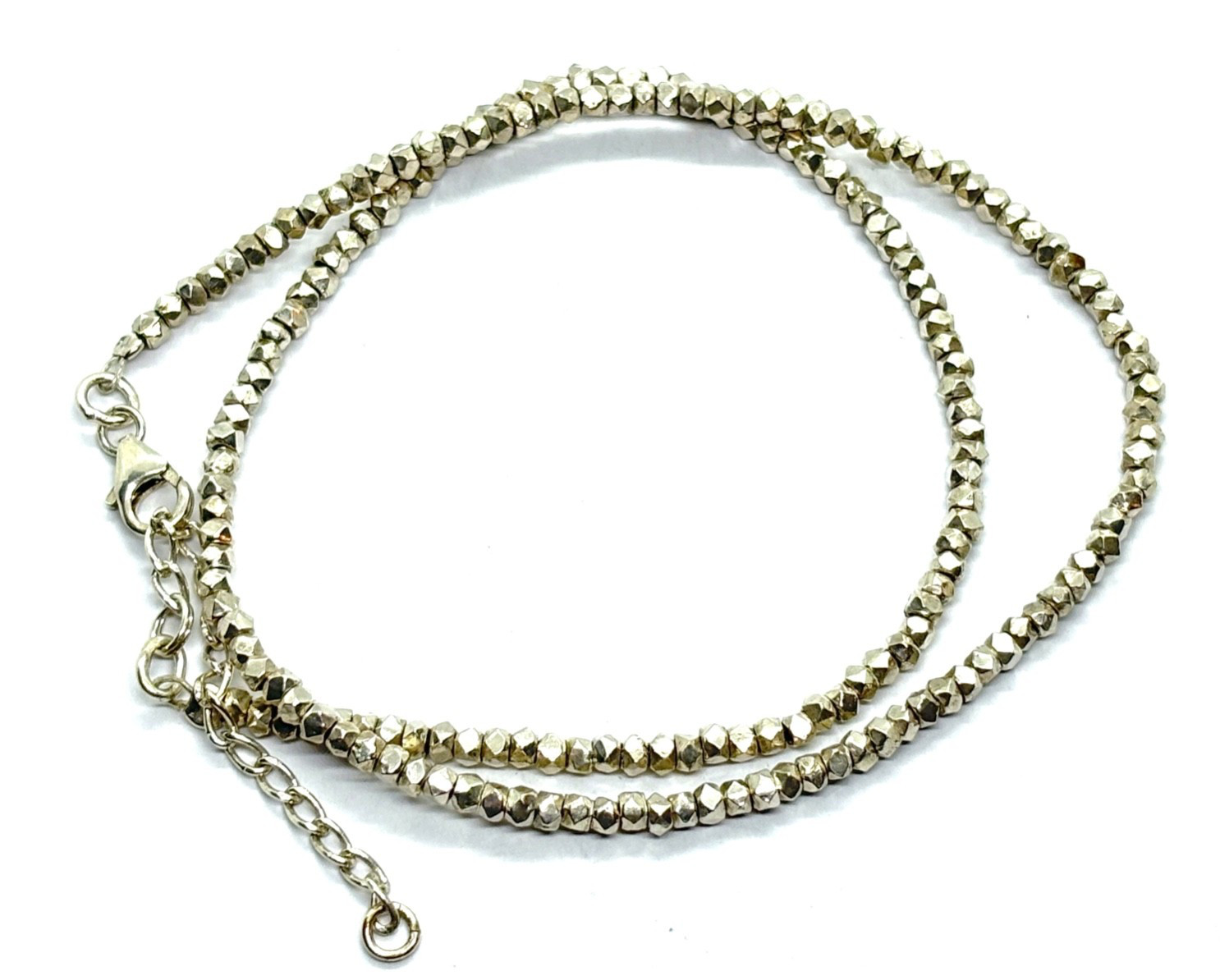 Modernist Sterling Silver Faceted Nuggets Beads Necklace – 21.3 grams