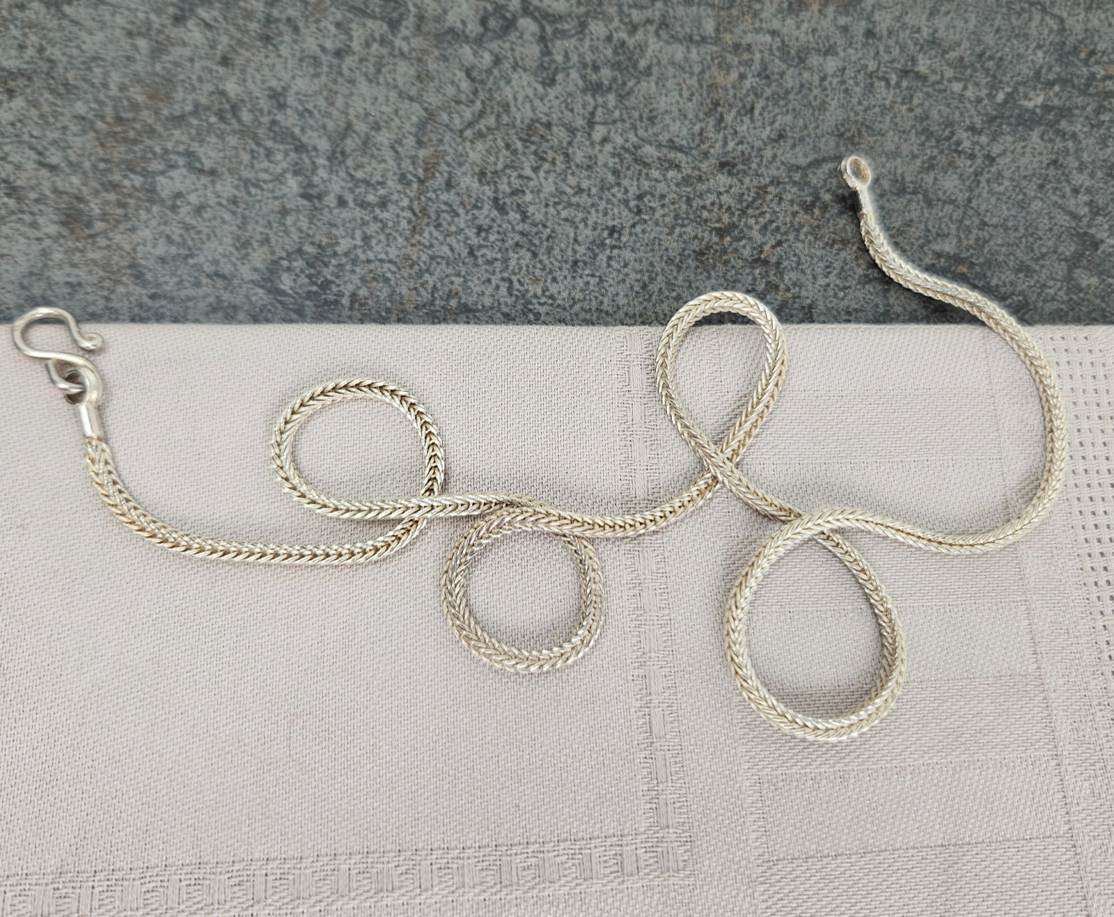 Vintage Sterling Silver 925 Foxtail Necklace 16″ Chain S-Hook Clasp Minimalist