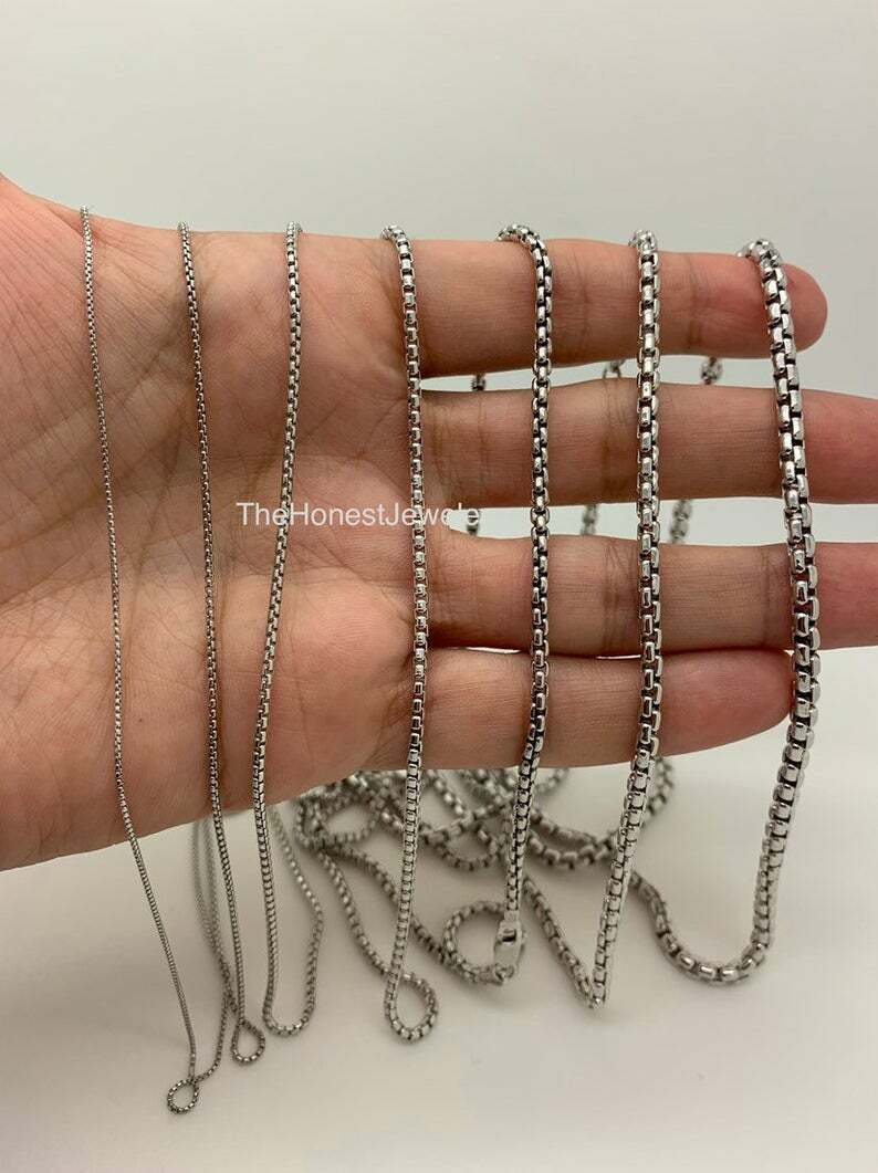 925 Solid Silver Round Box Necklace,Italian Silver,.8mm,1mm,1.6mm,2mm,2.5mm,3mm