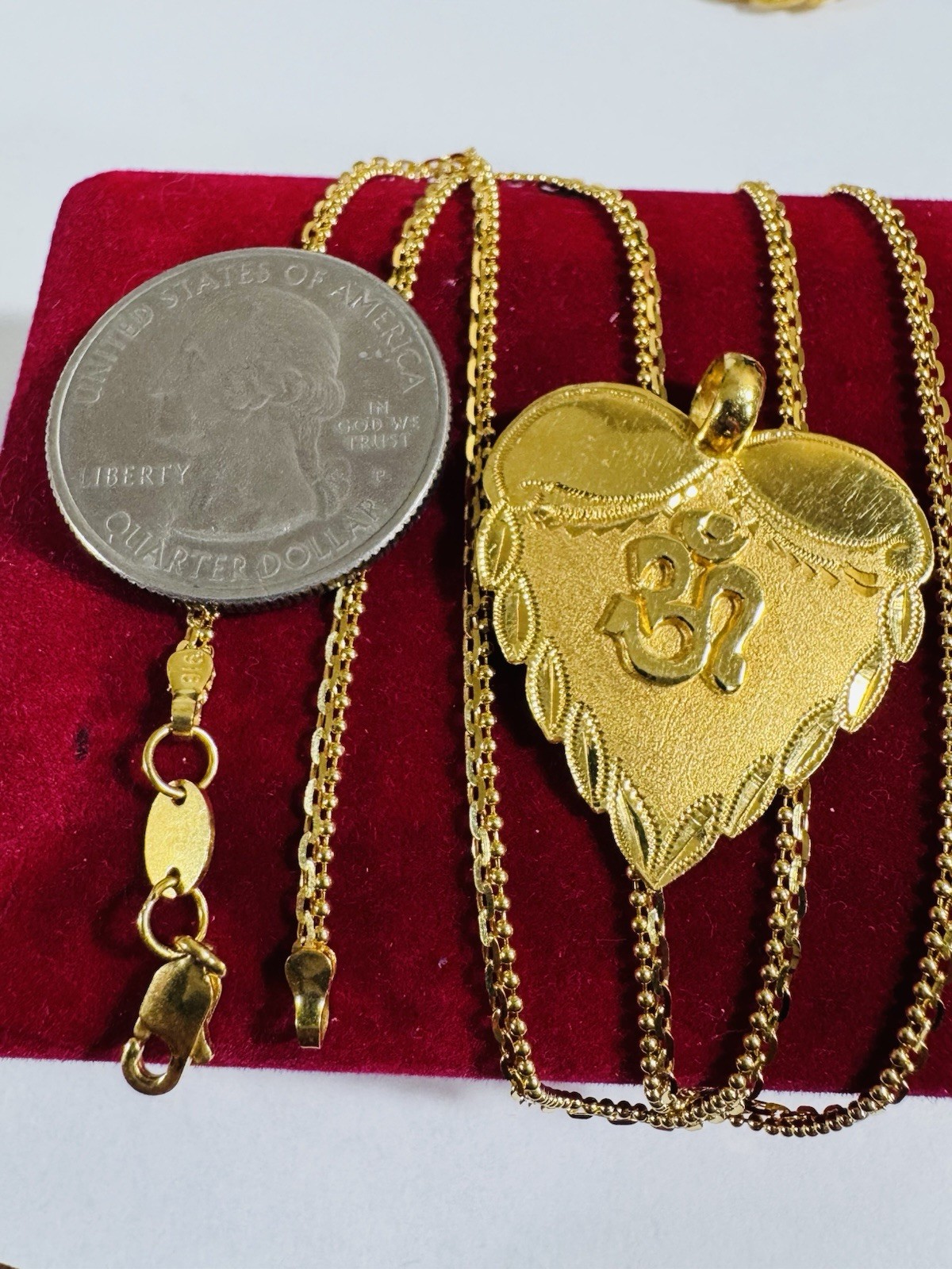 Saudi Dubai 22K Solid 916 Real Gold Heart Sikh Set Necklace 20” Long 9.0g 2.2mm