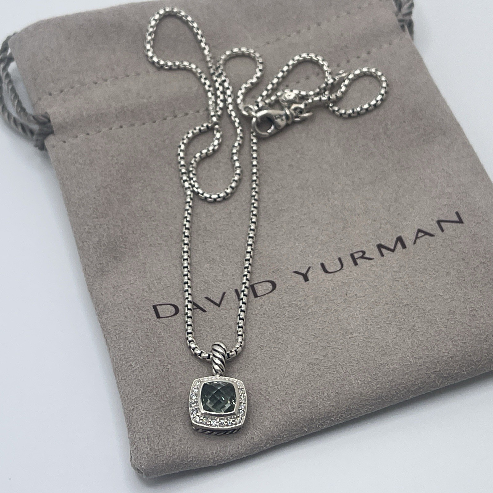 David Yurman Petite Albion Pendant Necklace with Prasiolite and Diamonds 16-17″