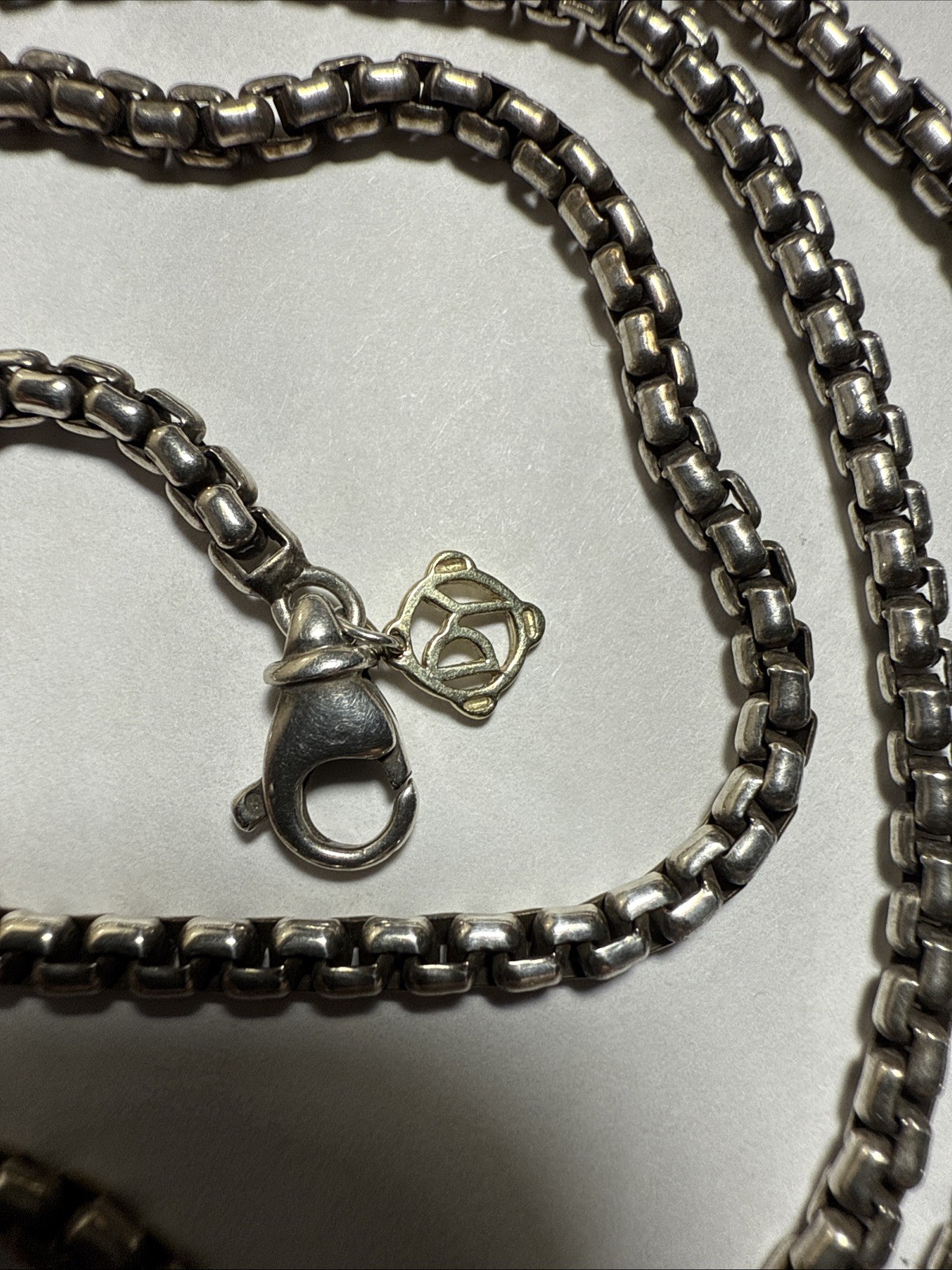 David Yurman Box Chain Necklace 33” 3mm Sterling 14k Hang Tag 50.2gr Vintage