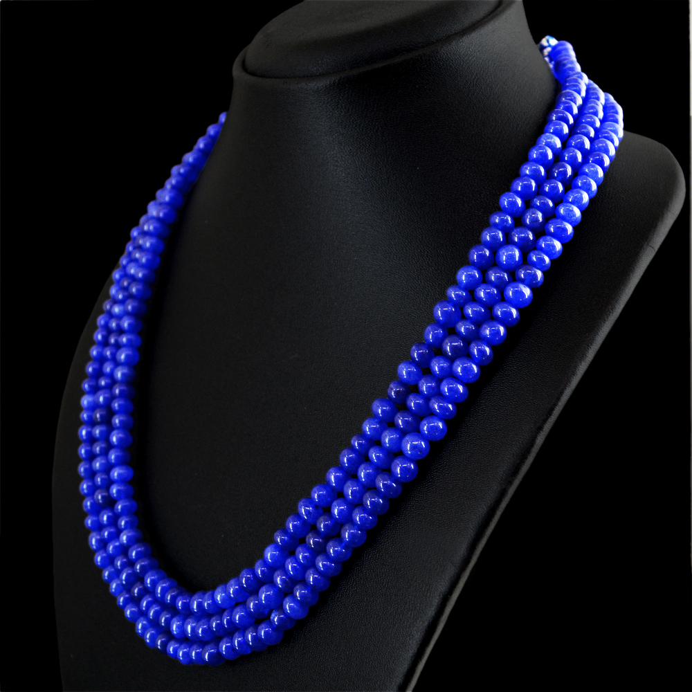 560.00 CTS EARTH MINED 3 LINE ENHANCED SAPPHIRE ROUND SHAPE BEADS NECKLACE