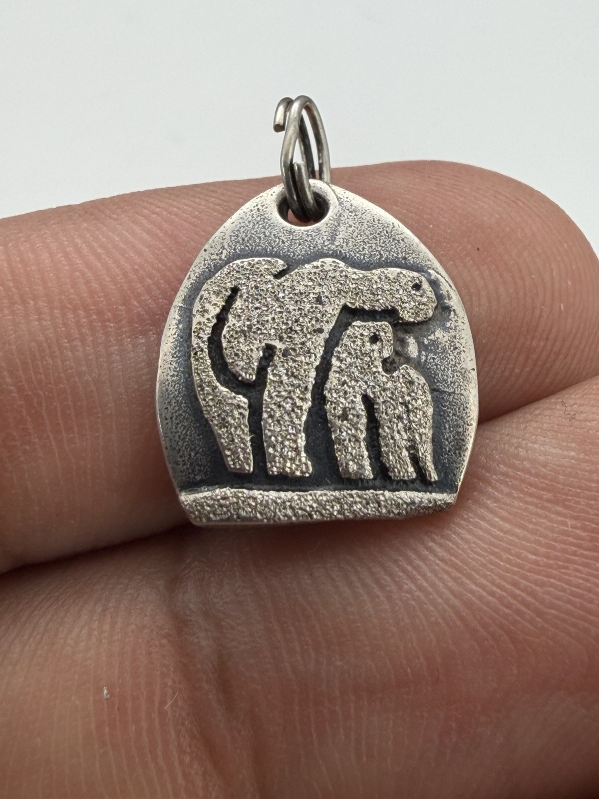 Vintage Adult Bear And Cub Sterling Silver Pendant Stamped YYQ
