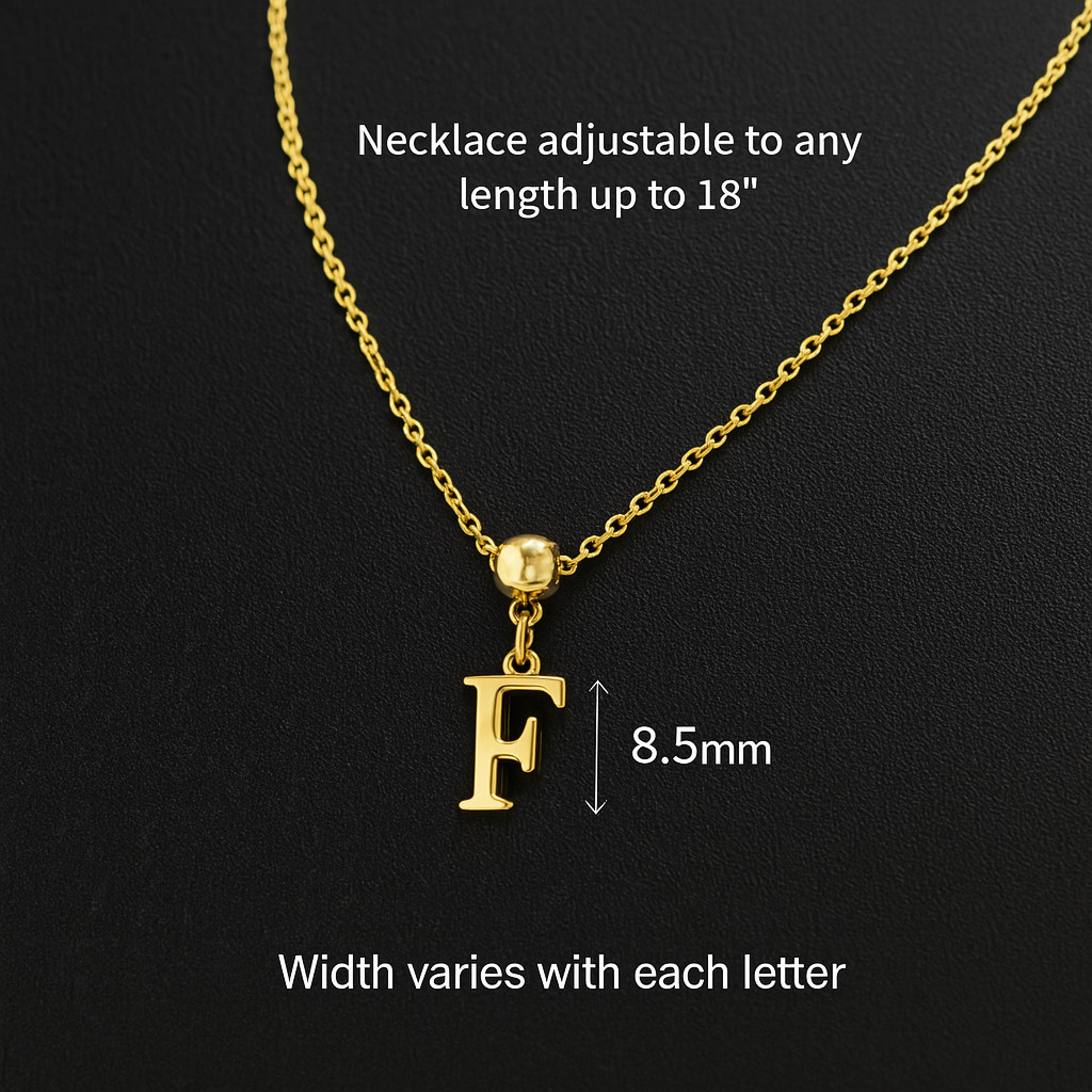 Personalized Initial Necklace – 14k Gold or Silver, Adjustable Letter Pendant