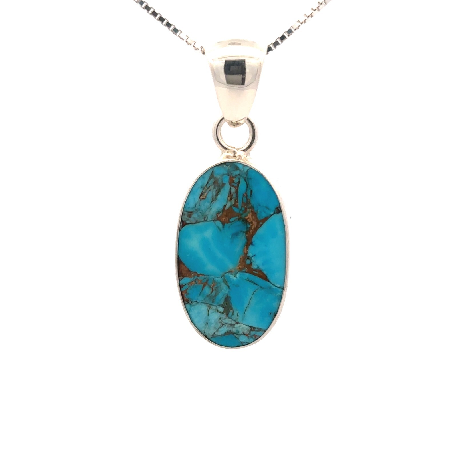 Sterling Silver Copper Turquoise Pendant (5/8 x 1 1/2 Inch) Charles Albert