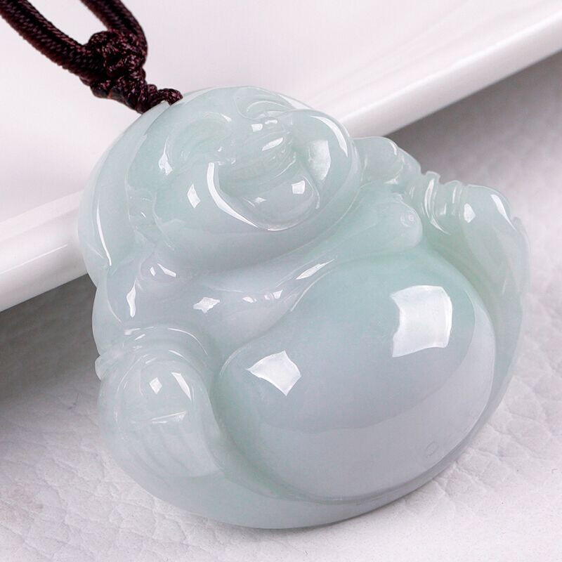 Natural green jadeite jade large size male and female Buddha pendant necklace