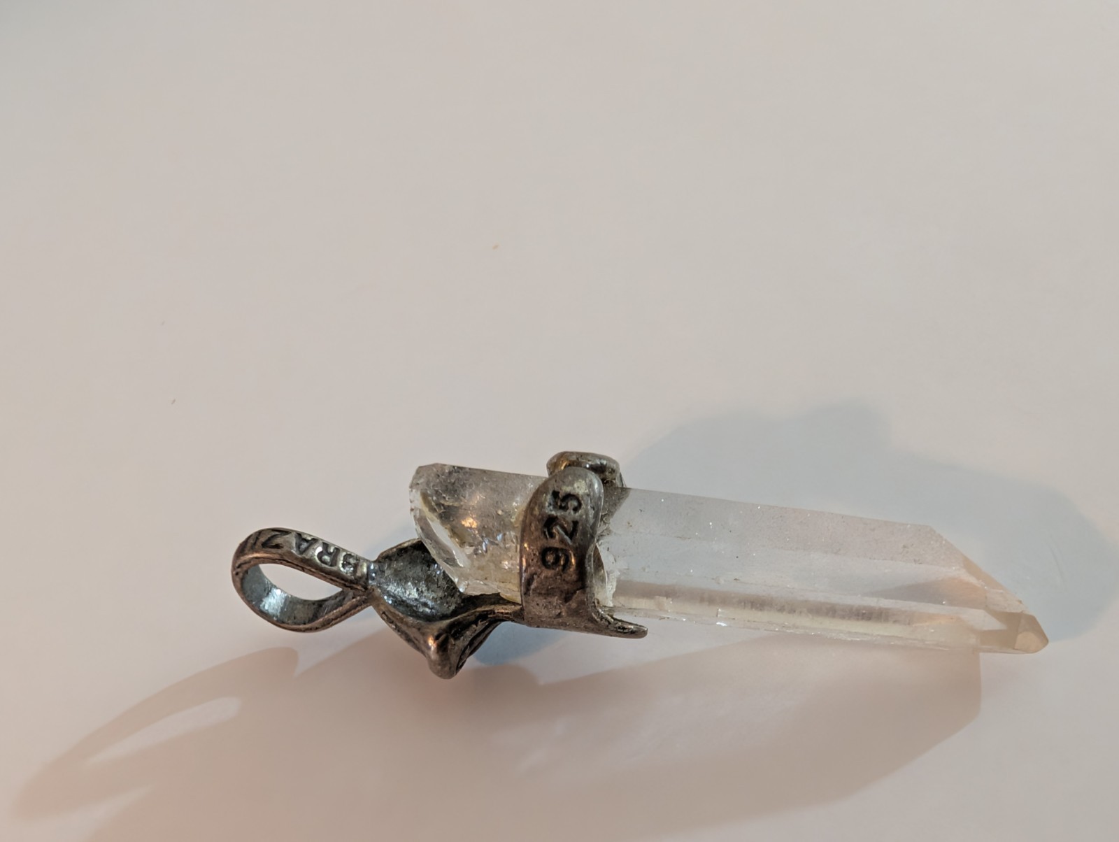 Sterling Silver Mushroom Quartz Point Pendant Totem Crystal, 925 Made In Brazil