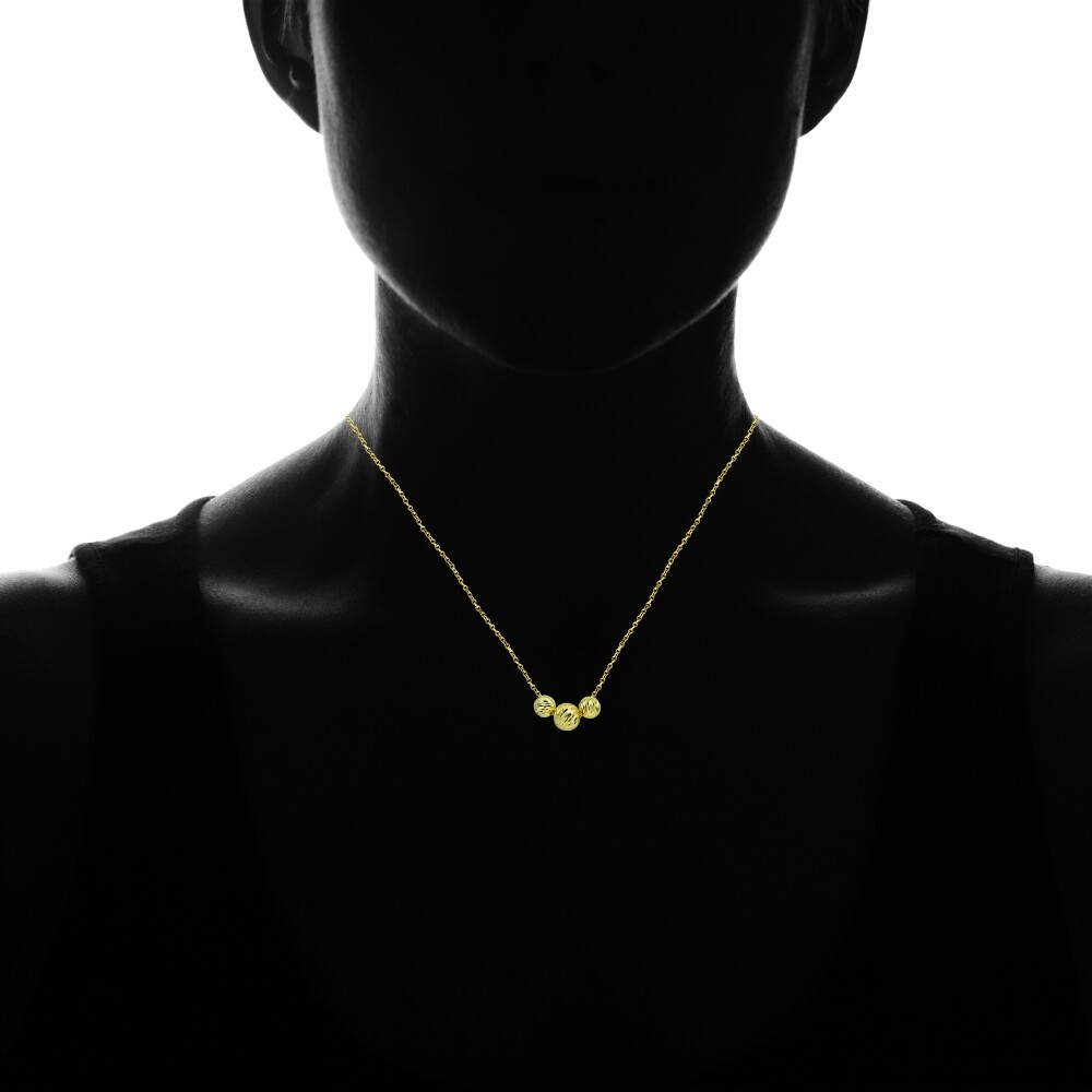 Yellow Gold Flash Sterling Silver Diamond-Cut 8mm & 10mm Sliding Beads Necklace