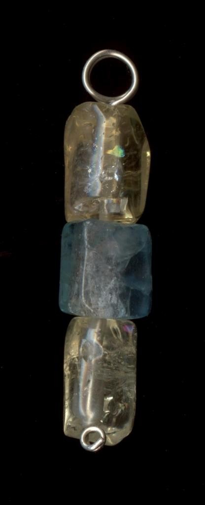 14K 2.59 Gram Solid White Gold Orange Citrine & Blue Fluorapatite Pendant #uj
