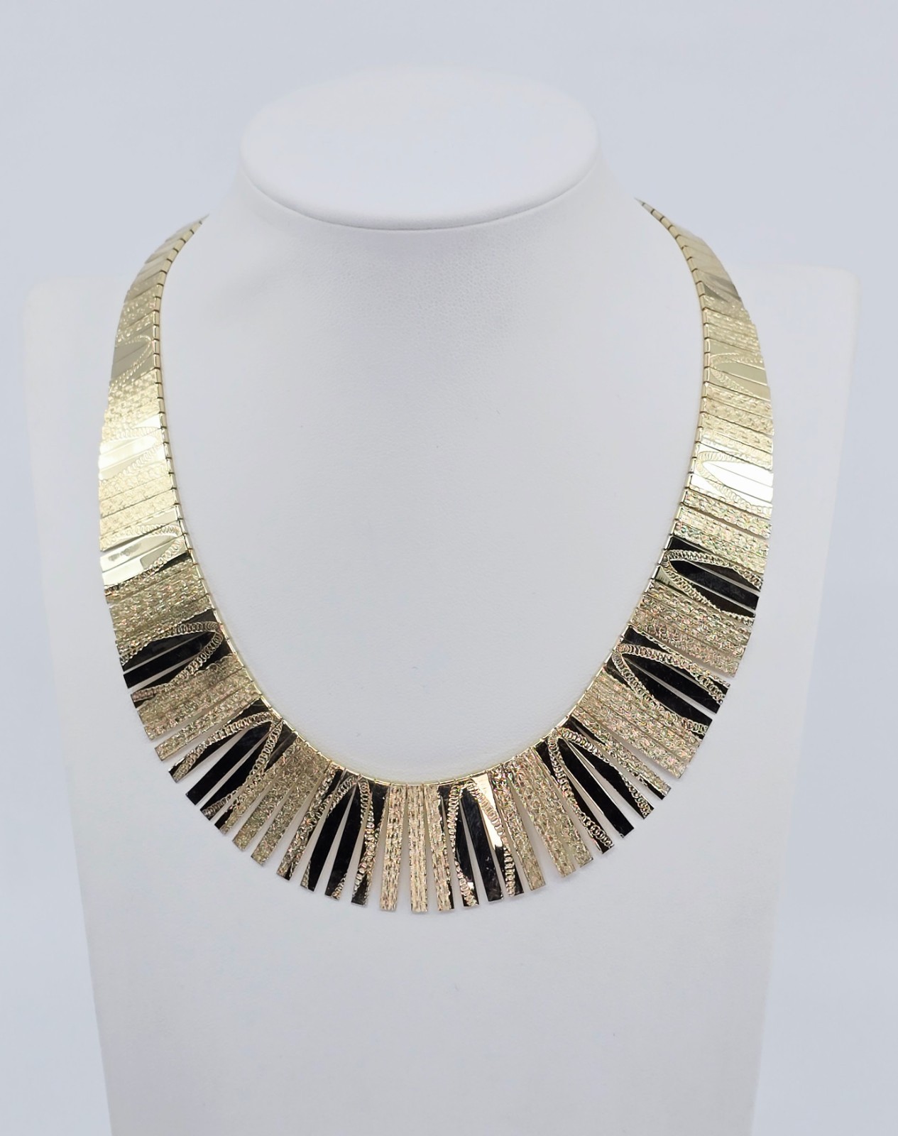 14K Yellow Gold Graduated Flat Collar Statement Link Chain Necklace 16.25″ L