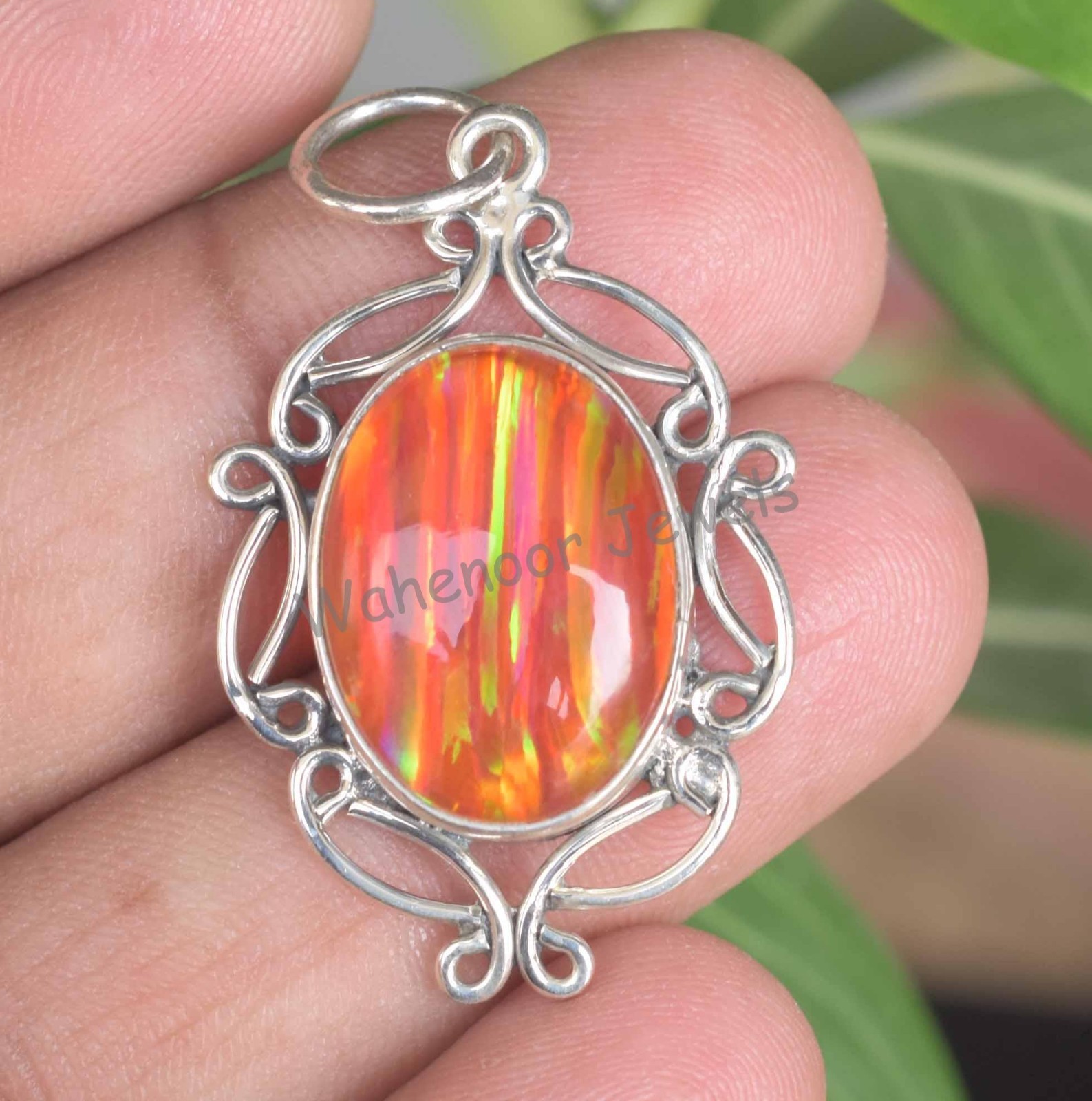 20 Ct Fire Orange Opal 925 Sterling Silver Pendant Certified Women Jewelry Gift