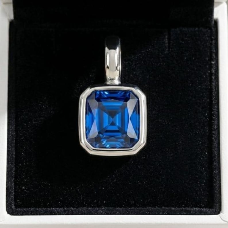 20 Ct Certified Natural Blue Sapphire 925 Silver Pendant Asscher Loose Gemstone