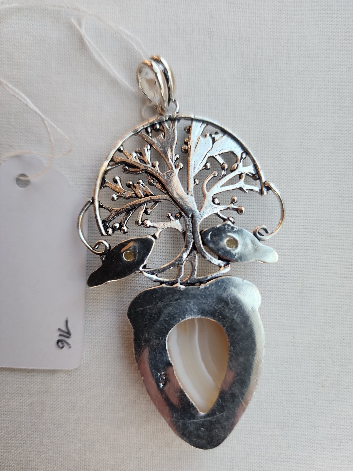 Banded Agate With Yellow Stone Accents In 925 Sterling Silver Pendant