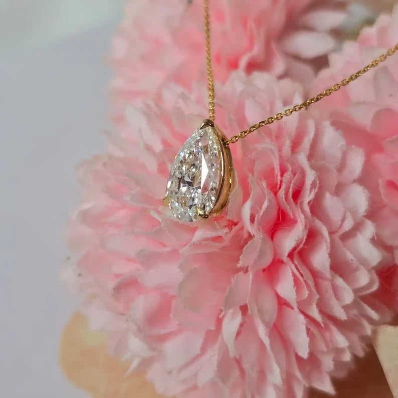 3 Ct Pear White Moissanite 14K Yellow Gold Plated Women Fancy Pendant