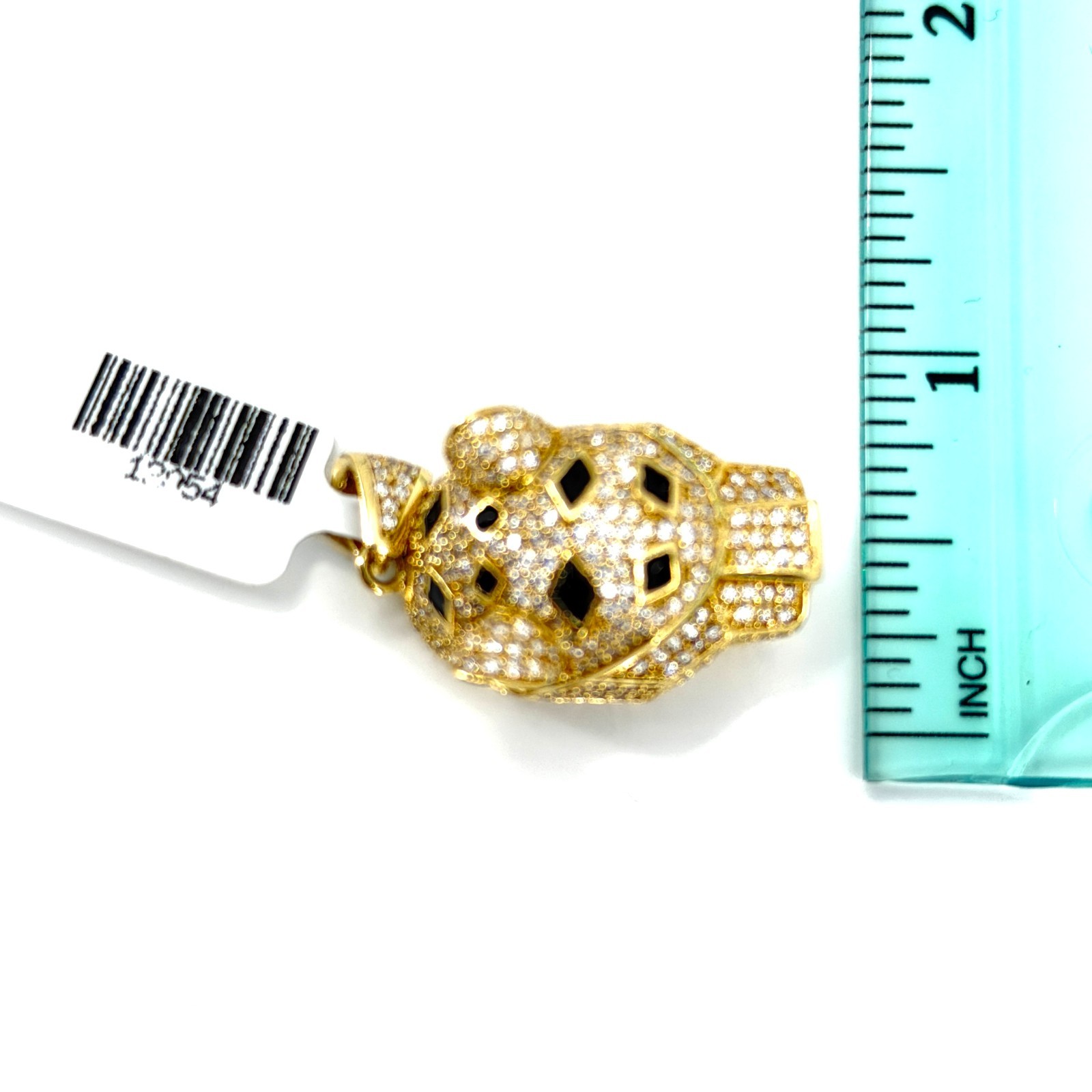 Real 14K Solid Yellow Gold Iced Panther Head Pendant CZ Black Enamel Jaguar