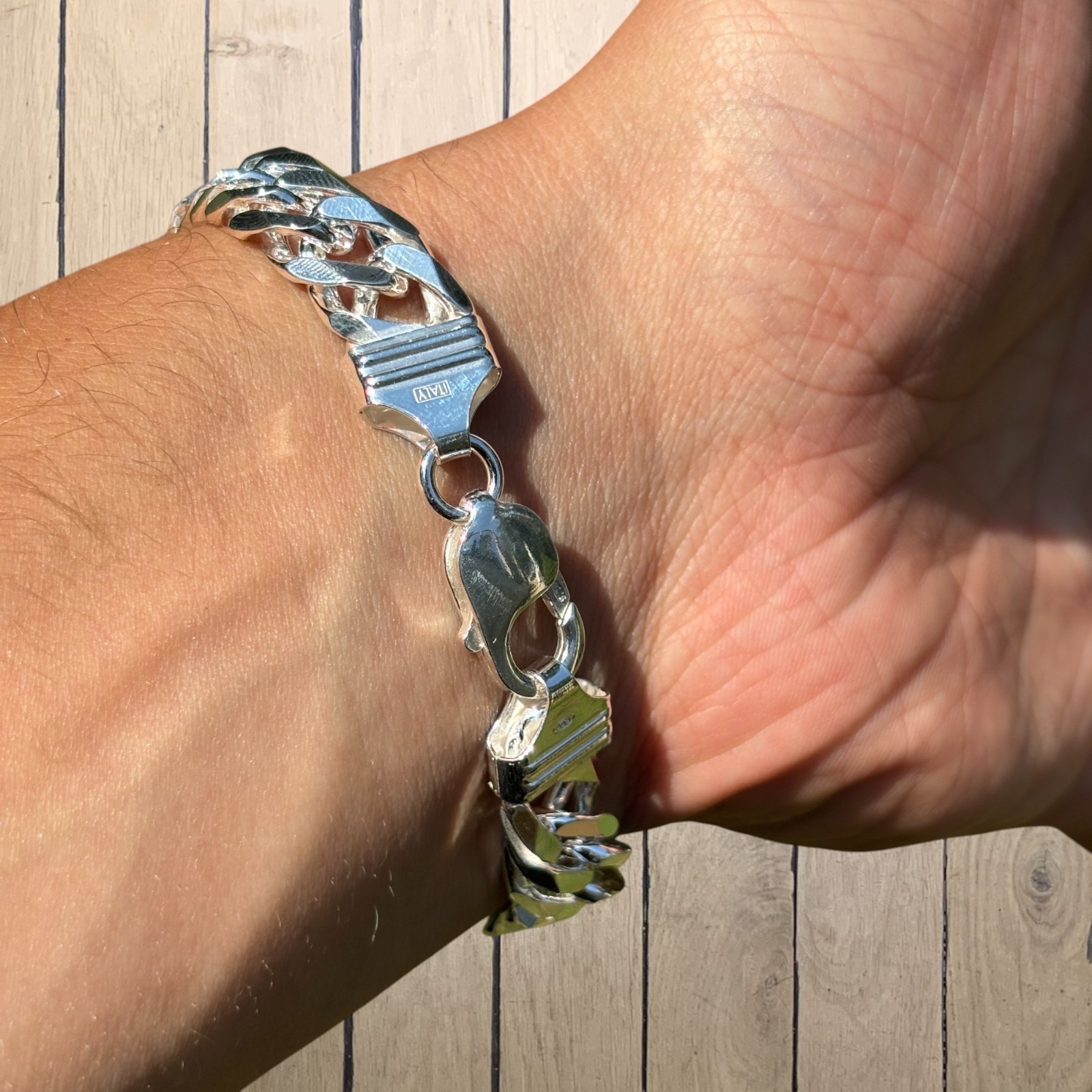 12mm Double Curb Link Bracelet – Real Solid 925 Sterling Silver MADE IN ITALY