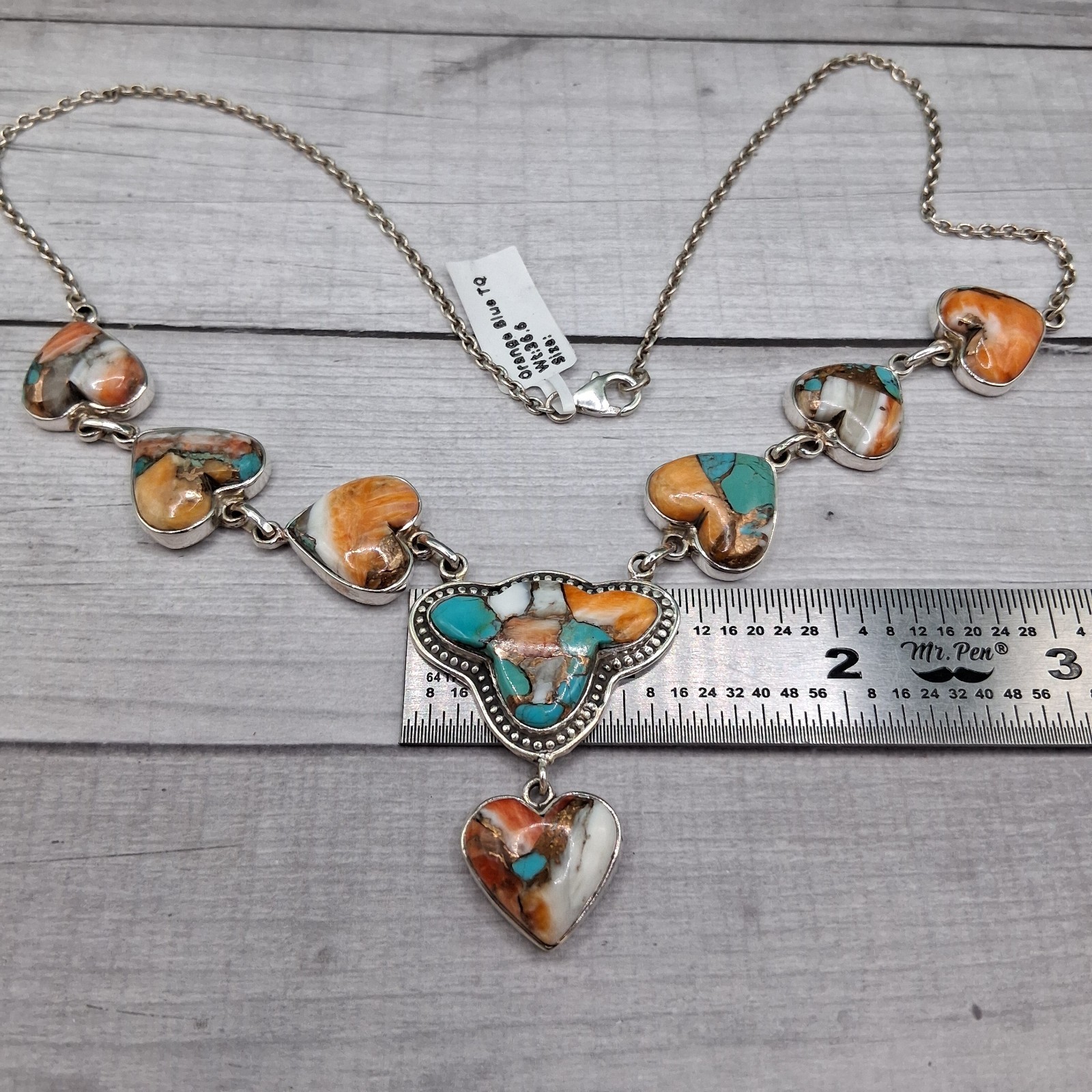 Southwestern Spiny Oyster Turquoise Necklace 19in Y Drop Design Sterling Silver