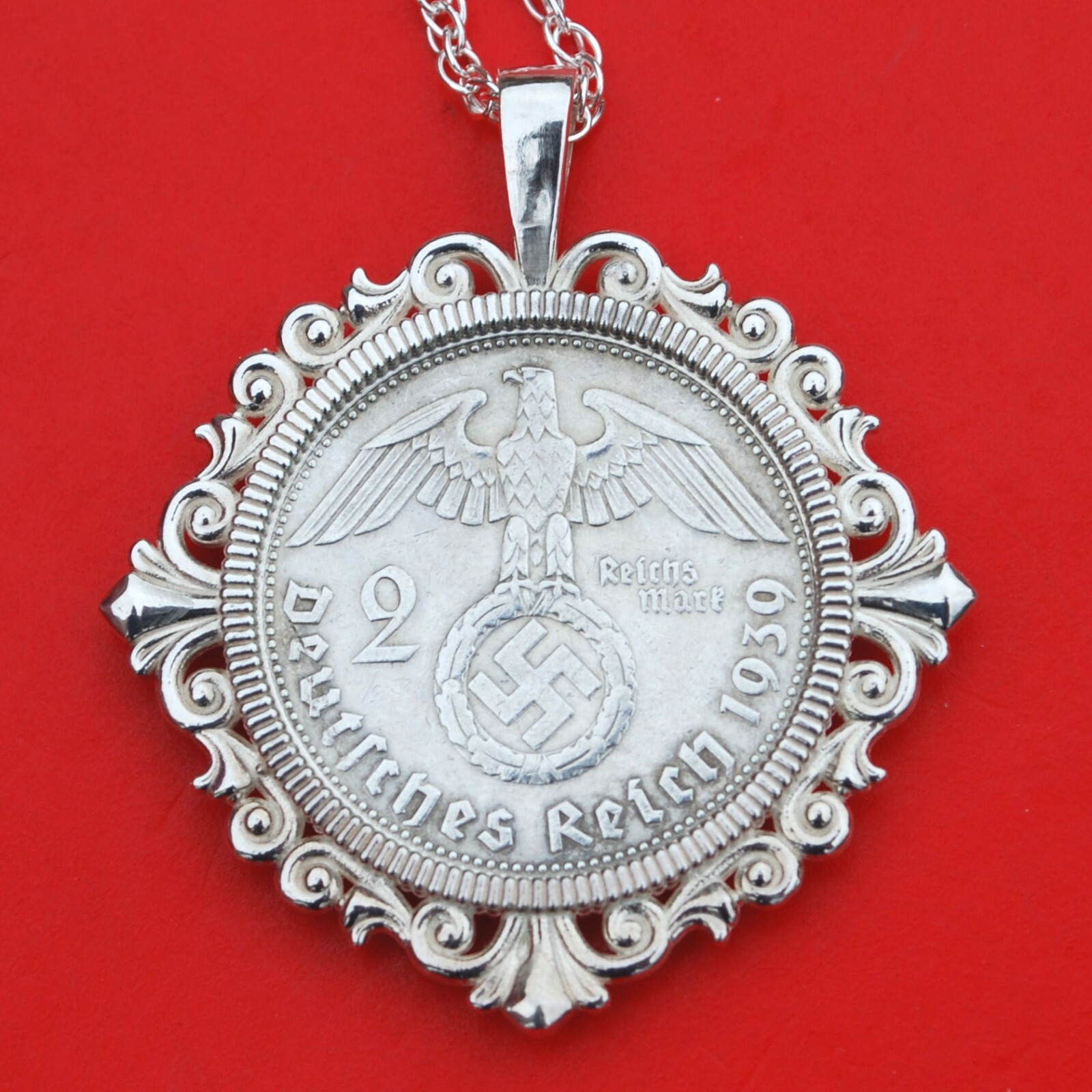 1937 ~ 1939 Germany 2 Mark Silver Coin 925 Sterling Silver Necklace NEW – Eagle