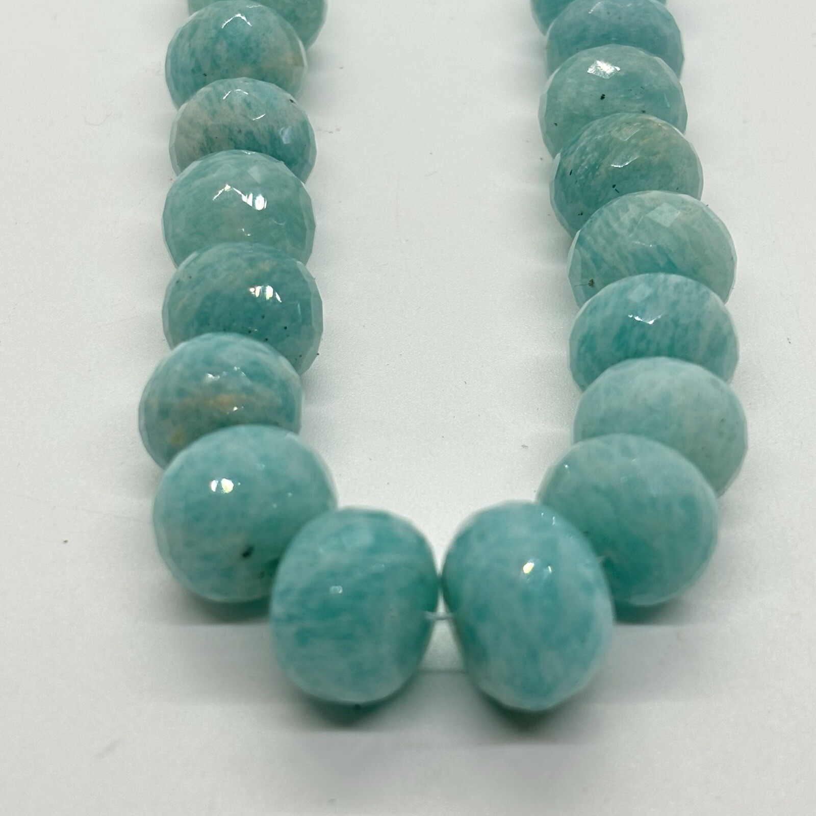 Amazonite Beaded Necklace Natural Gemstone Blue Stone Beads 16” Silver Clasp NEW