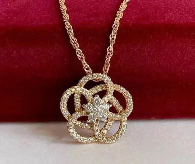 Women Flower Pendant 14K Yellow Gold Plated 1.78Ct Round Cut Lab Created Diamond