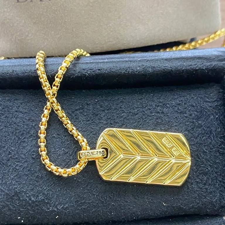 David Yurman Gold & Diamond Dog Tag Pendant Necklace