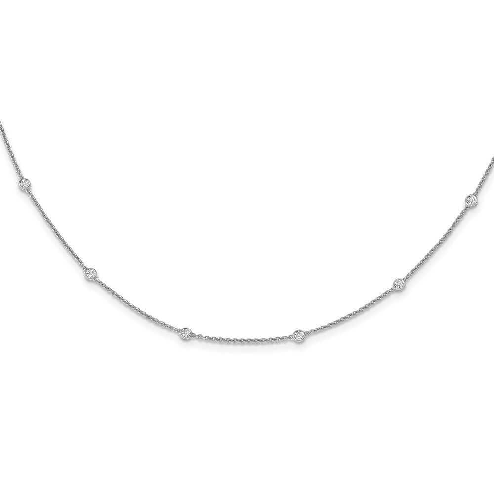 Real 14kt White Gold Diamond Station Cable Necklace; 16 inch; Lobster Clasp