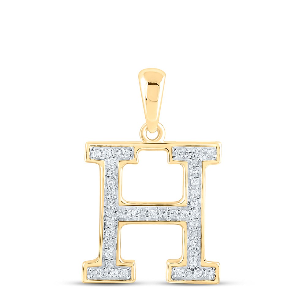 0.09 Ctw Natural Diamond Block Initial Letter H Pendant 10k Yellow Gold