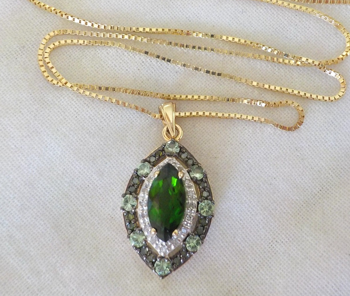 14K Yellow Gold Chrome Diopside Spinel Diamond Necklace – 3.90 gm, 21 in, 1.75ct