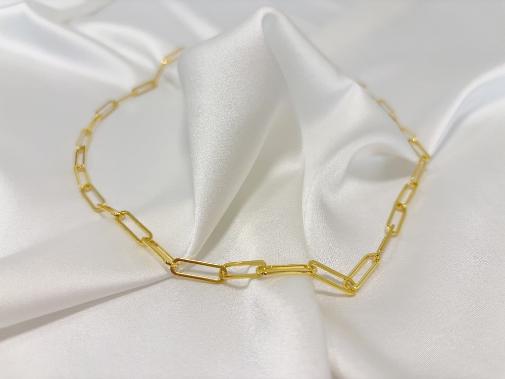 Solid Paperclip Chain Necklace Real 18K Yellow Gold Necklace 5mm 20inch