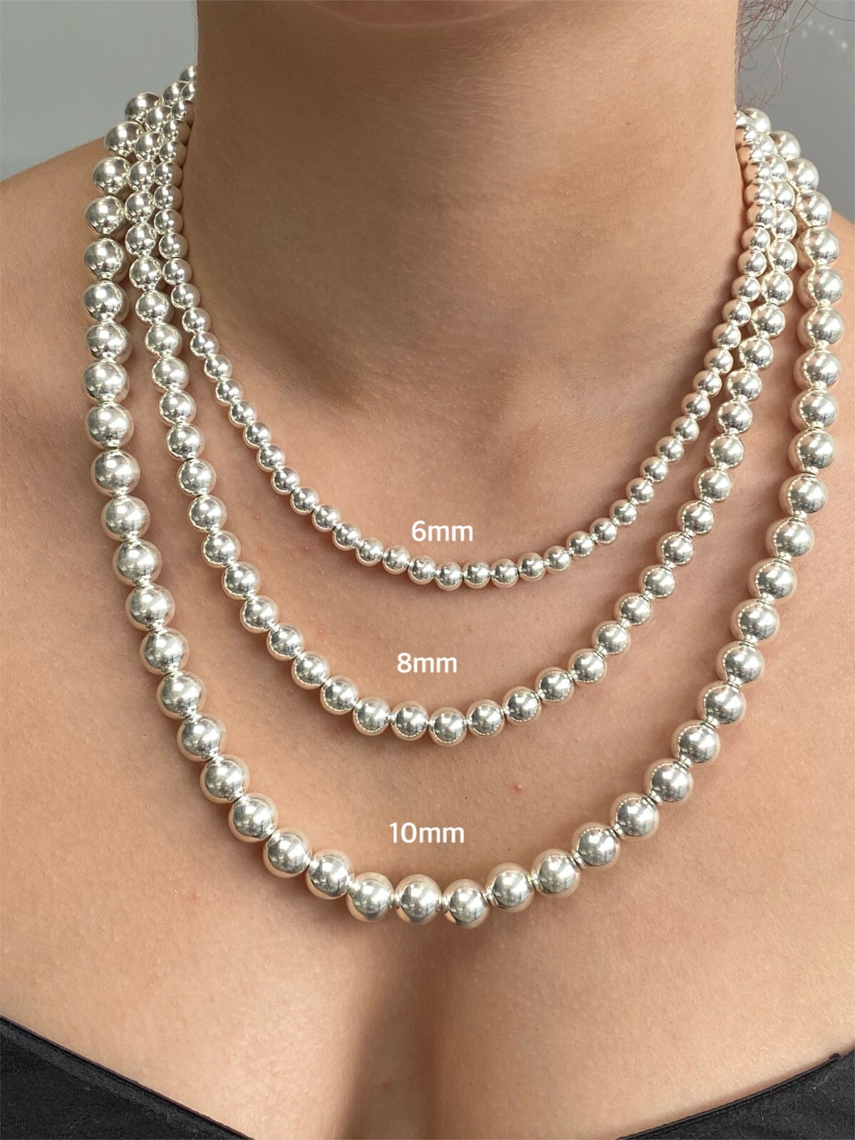 925 Sterling Silver Ball Bead Chain Necklace 2, 3, 4, 5, 6, 8 & 10 mm Diameter