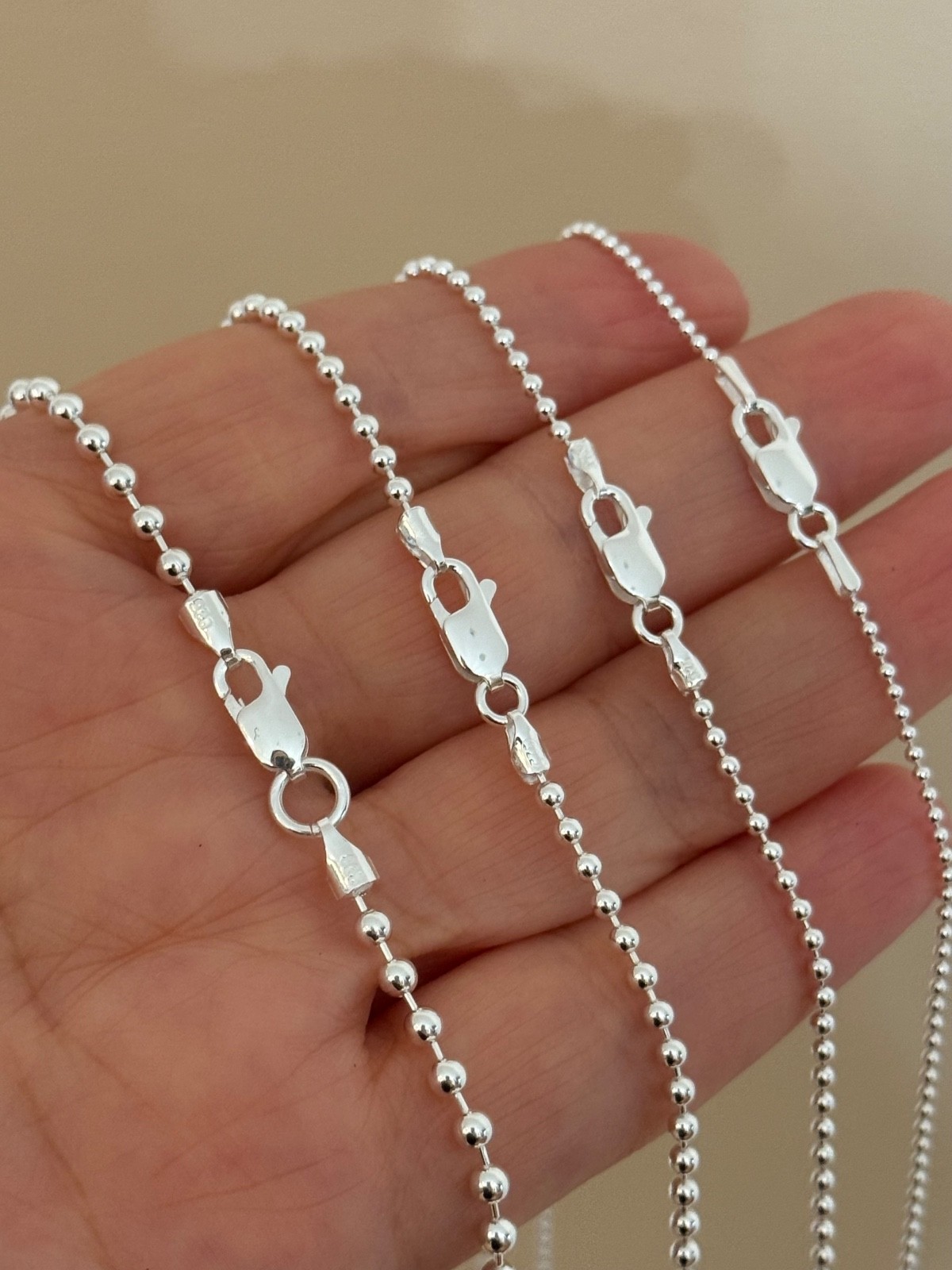 925 Sterling Silver Ball Beaded Chain Necklace High Polished