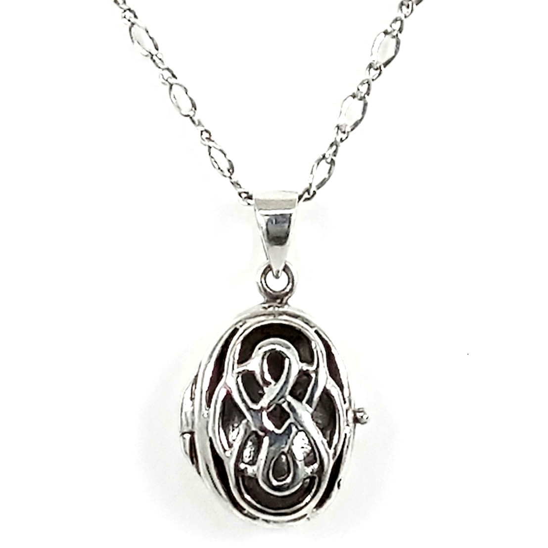 Vintage 925 Sterling Silver Windowed Openwork Infinity Knot Locket Necklace