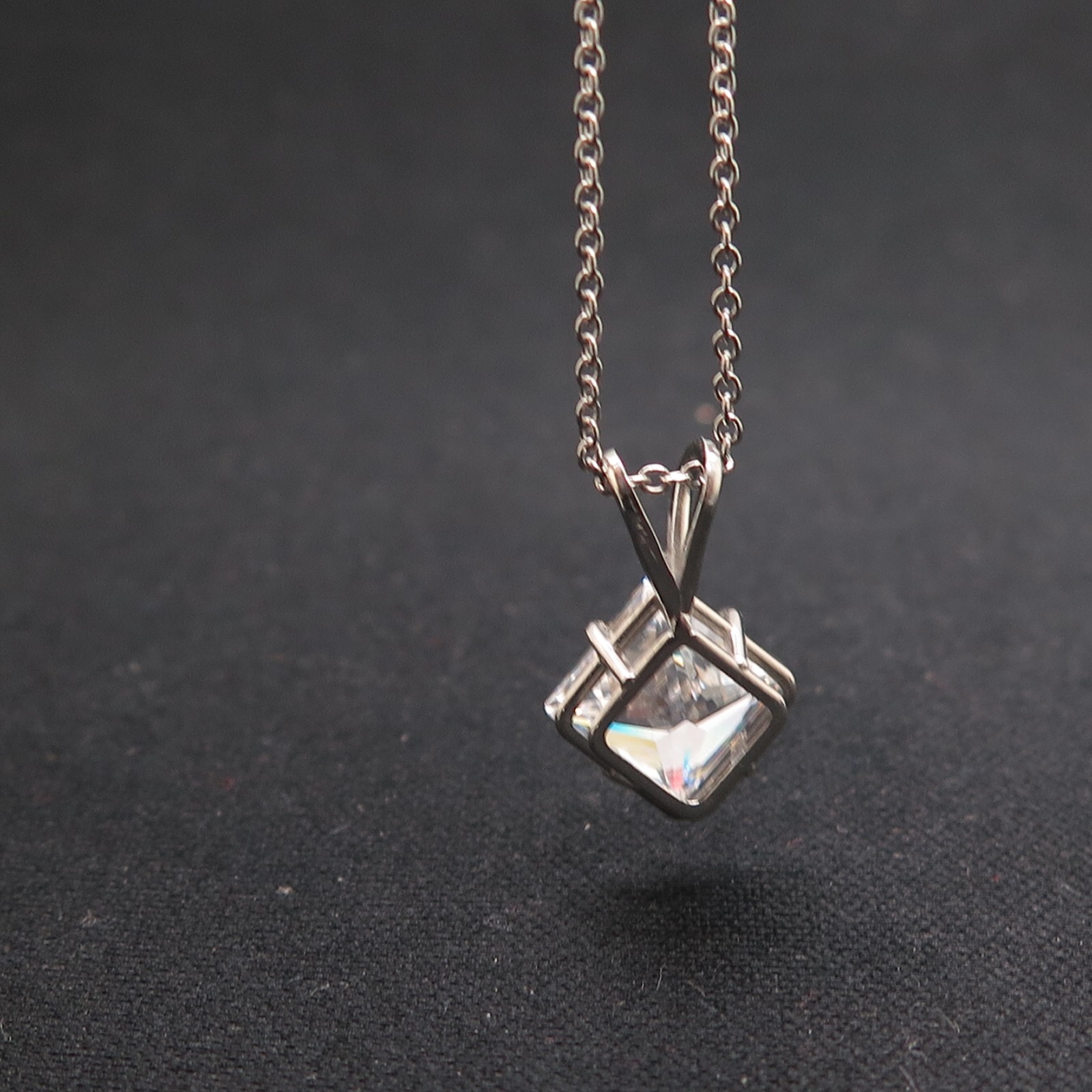 Platinum 950 Chain V Prong Princess-cut CZ Solitaire Pendant