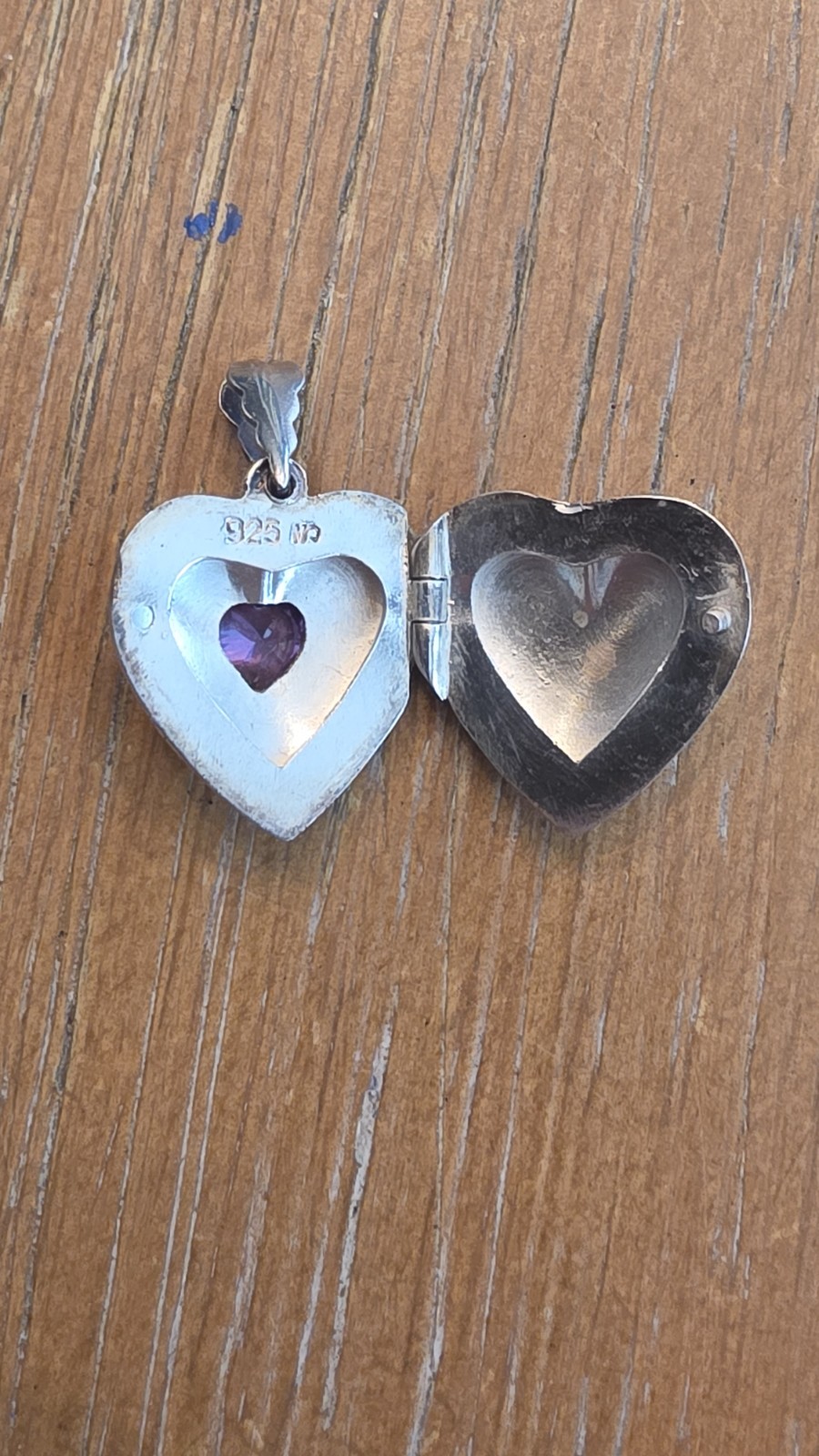 Sterling Silver .925 Puffy Heart Locket Pendant With Amethyst Stone