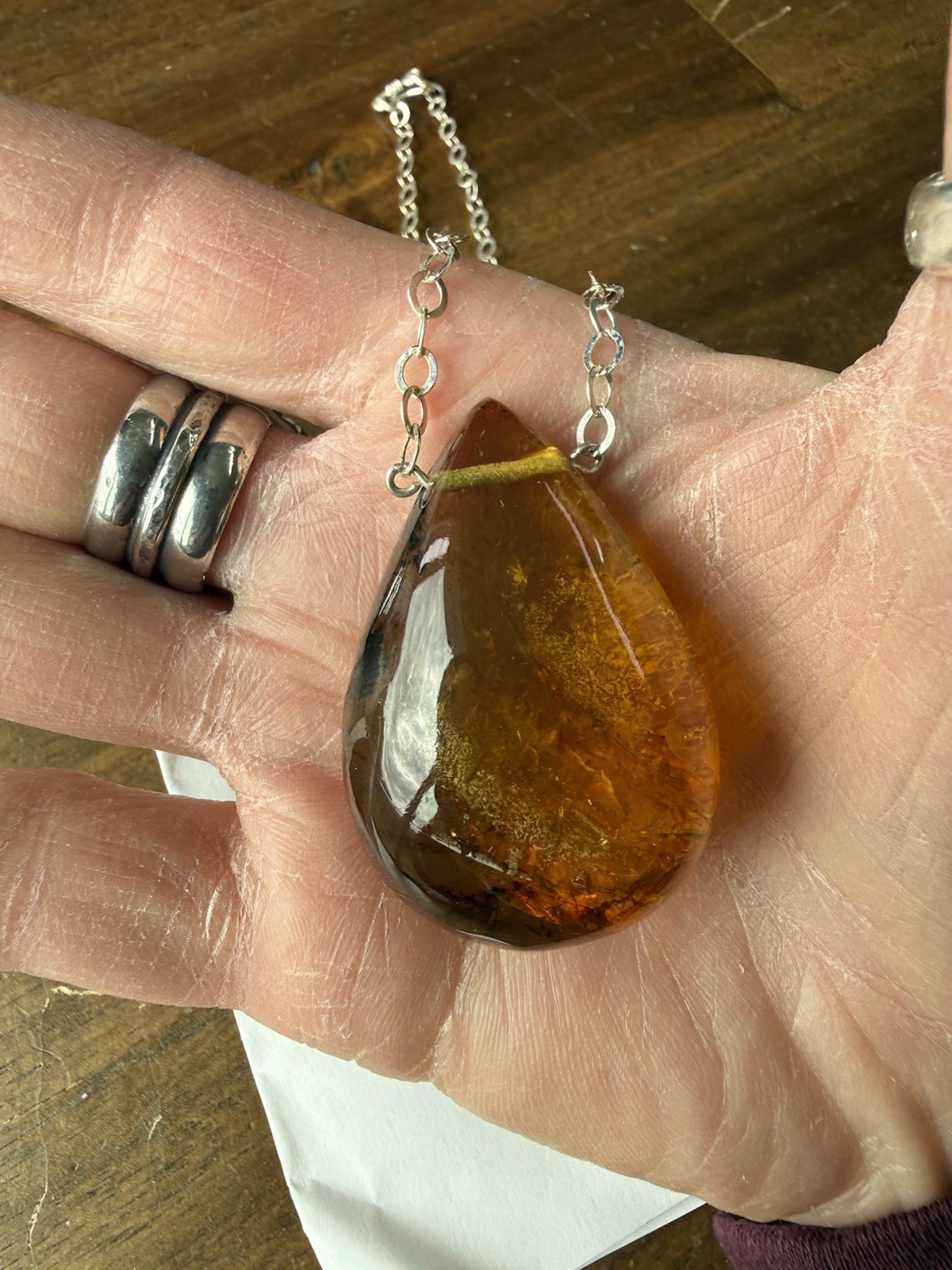 Large Natural Amber Pendant Sterling Silver Necklace Jewelry Women’s