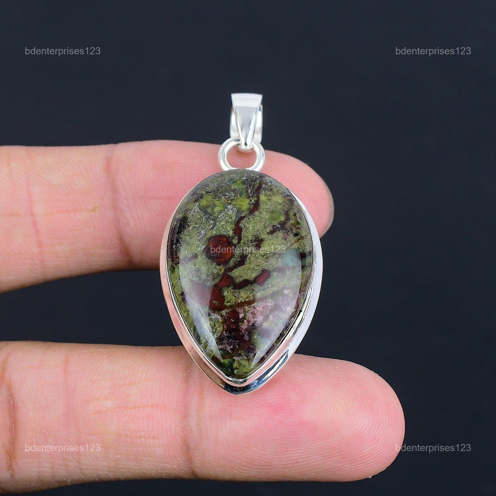 Valentines Sale 925 Silver Pear Dragon Bloodstone Gemstone Boho Pendant Jewelry