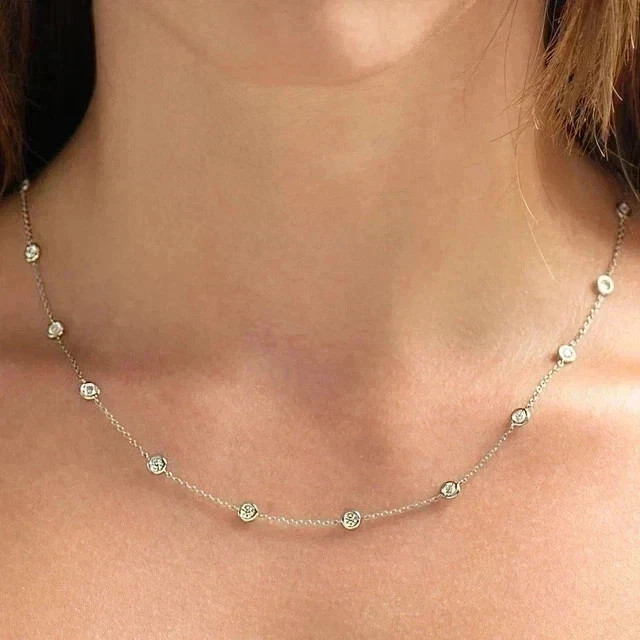 3Ct Round Cut Lab Created Diamond Women’s Tennis Necklace 14K White Gold Plated